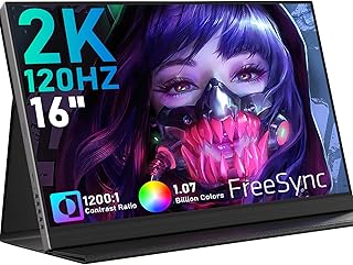 HONGO 2K 16" Portable Monitor, 2560x1600 120Hz Portable Gaming Monitor QHD Portable Laptop Monitor with VESA, HDR Laptop External Monitor IPS Second Screen, Travel Monitor for PS5 Phone Switch