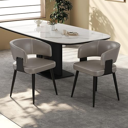 Miniatura 16 de Juego de 4 sillas de comedor modernas, tapizadas de piel sintética con respaldo abierto curvo, fácil montaje para comedor, restaurante, cafetería