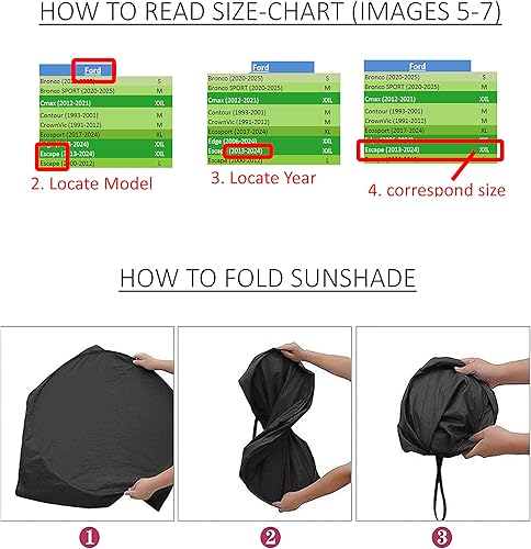 Miniatura 7 de Tabla de tallas para parabrisas Sun Shade para tu vehículo Excelente reflector UV Mantente más fresco con un interior prístino cortinas fáciles de