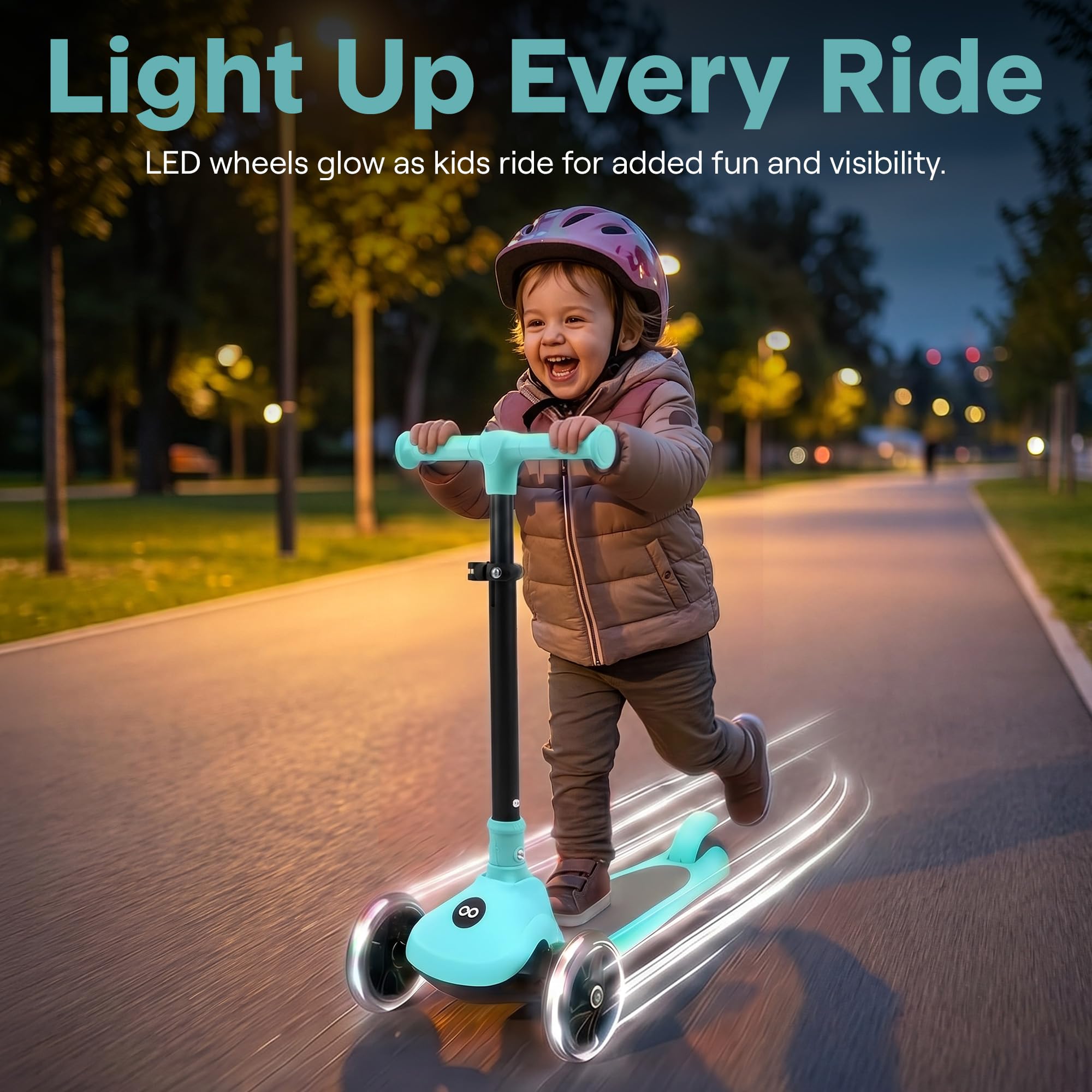 SereneLife 3-Wheel Foldable Kids Scooter – LED Wheel Lights, Adjustable Handlebar, Rear Foot Brake, Lean-to-Steer, Anti-Slip Deck – Ideal for Toddlers & Kids 3+, up to 110 lbs