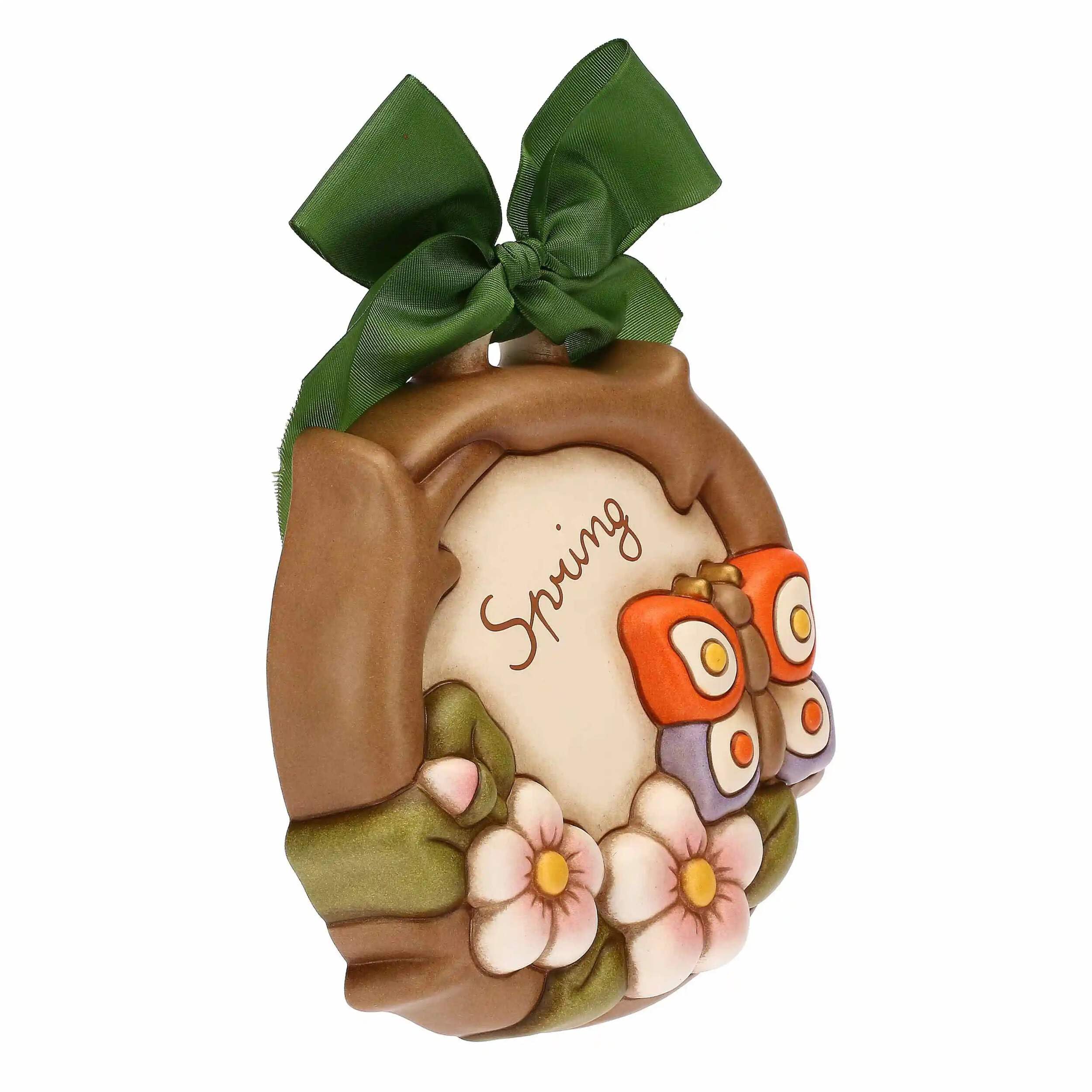THUN - Formella Spring, Formella in Ceramica Decorata a Mano con Farfalla Poggiata su Ramo in Fiore, 15.5x3.9x15.5 cm h