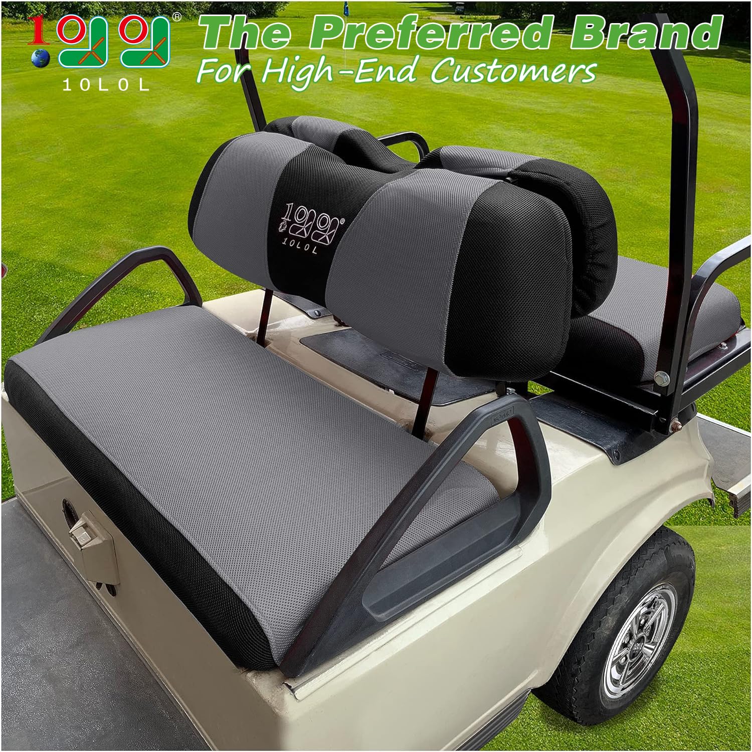 10L0L Golf Cart Front Rear Seat Coves for EZGO TXT RXV & Club Car DS 2000-up (Flat Backrest), 2+2 Passenger Models Seat Covers Kit, Washable Breathable 3D Air Mesh Polyester Fabric