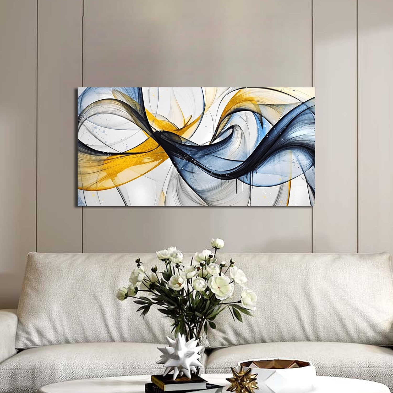 Abstract Office Artwork Wall Decor - Blue Canvas Art Wall Decor for Living Room - Modern Wall Art for Bedroom Size 20" x 40" - Image 4