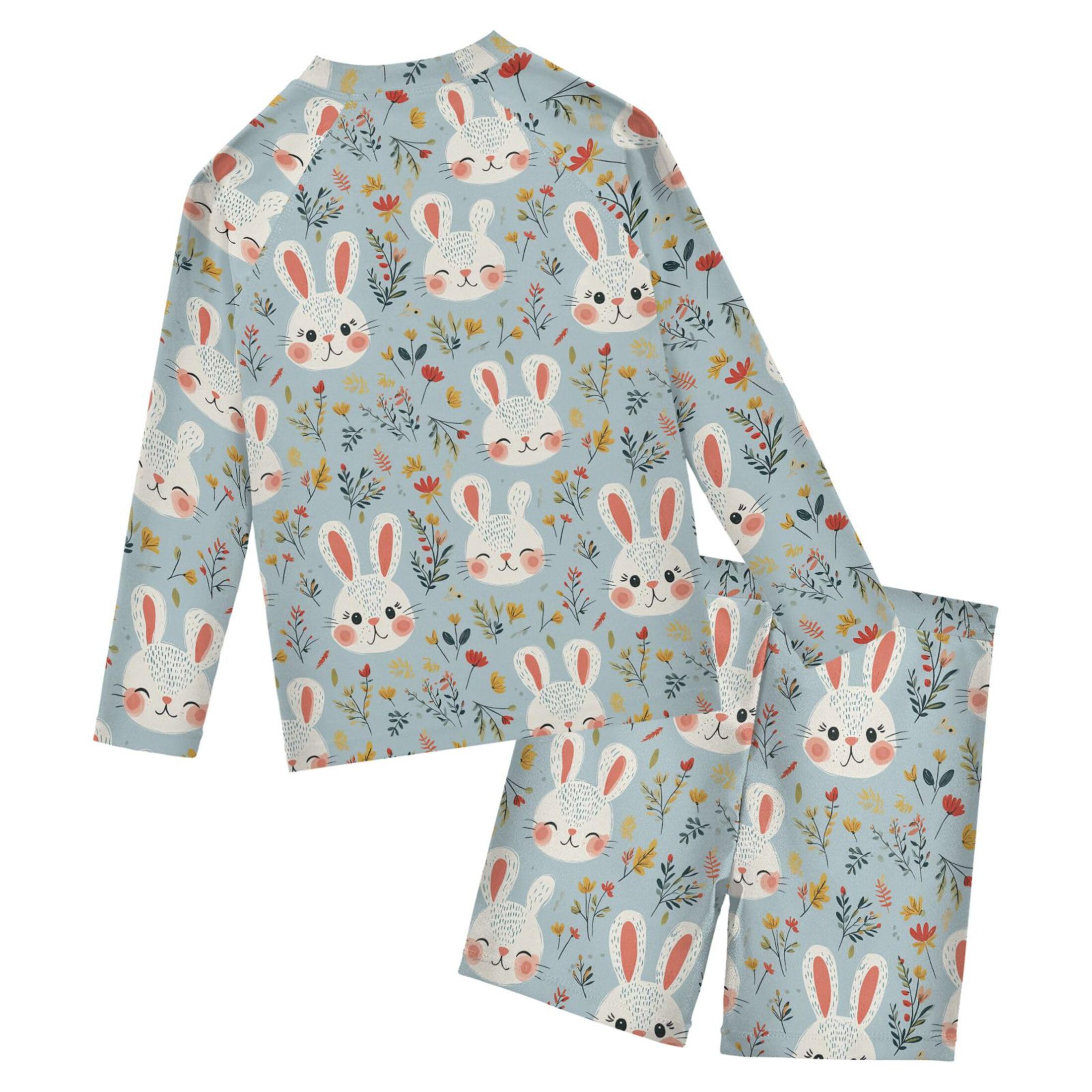 Happy Easter Cute Bunny Rabbit Baby Boys' Toddler Long Sleeved Rashguard Swim Bathing Suit Set B0405064