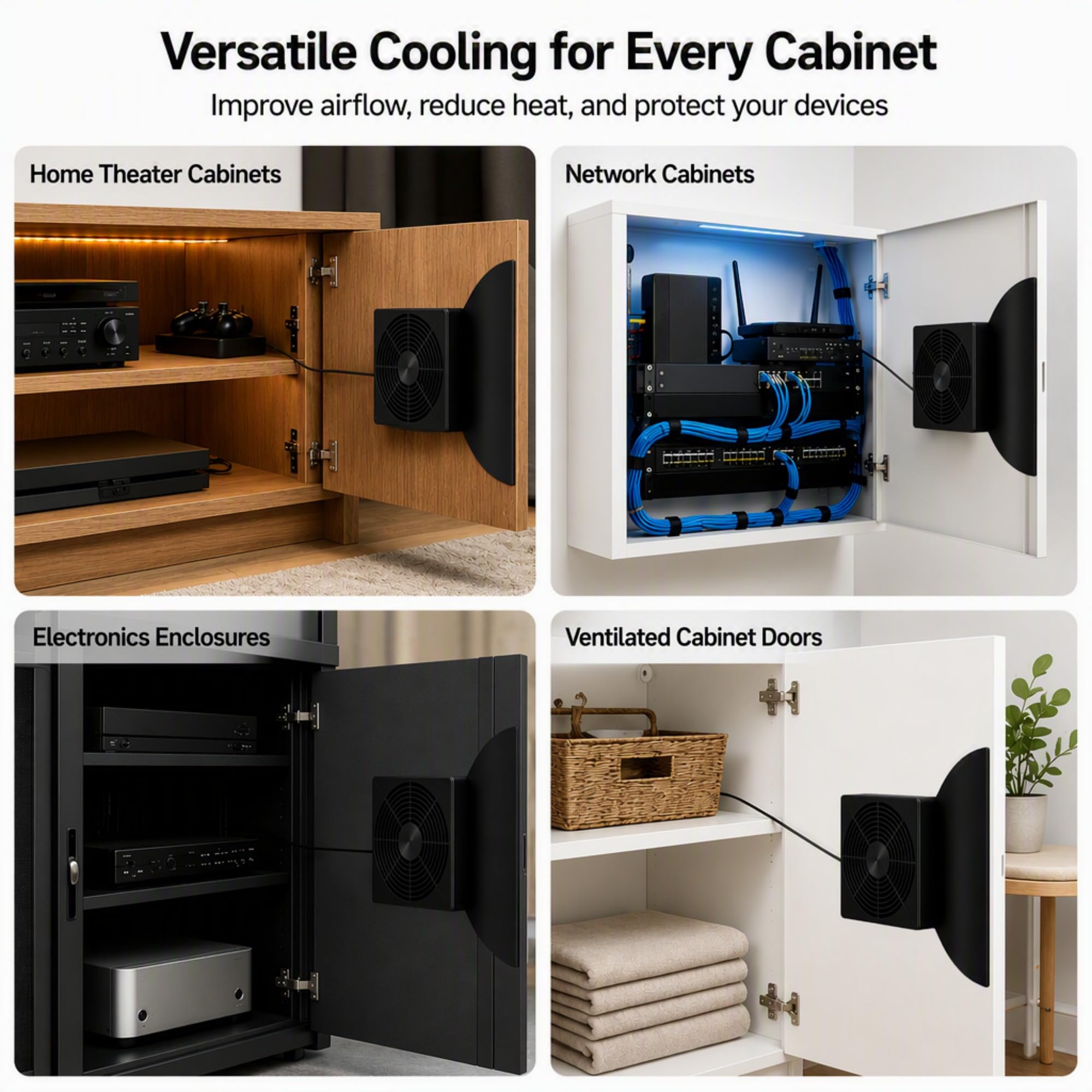 Ventilateur de refroidissement pour armoire, alimentation USB 5 V, installation sans perçage pour armoire AV, home cinéma, boîtier électronique, ventilateur d'échappement de 120 mm avec contrôleur de