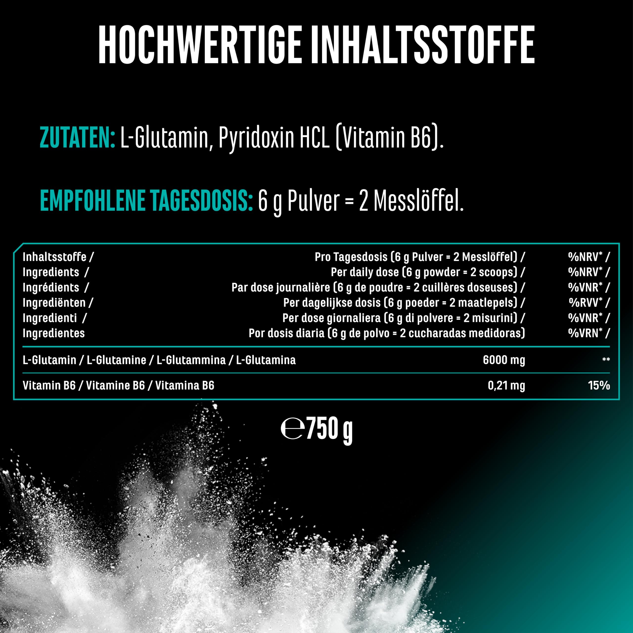 GEN GERMAN ELITE NUTRITION L-Glutamin Pulver - 750g - Geschmacksneutral | hochdosiert, 100% Aminosäure, ultrafein, Laborgeprüft, Vegan