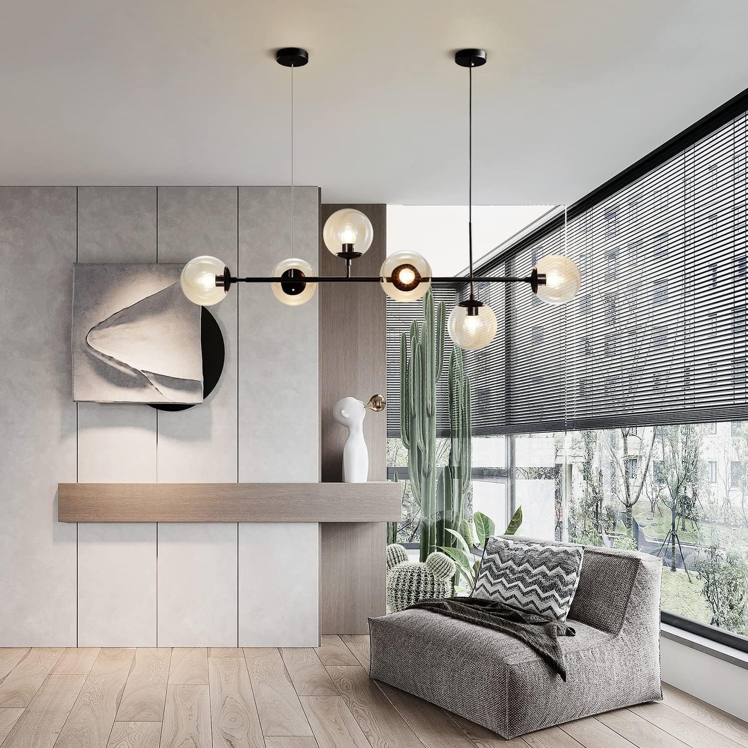 Lustre Moderne Du Milieu Du Siècle Dernier En Laiton Et Verre D'art