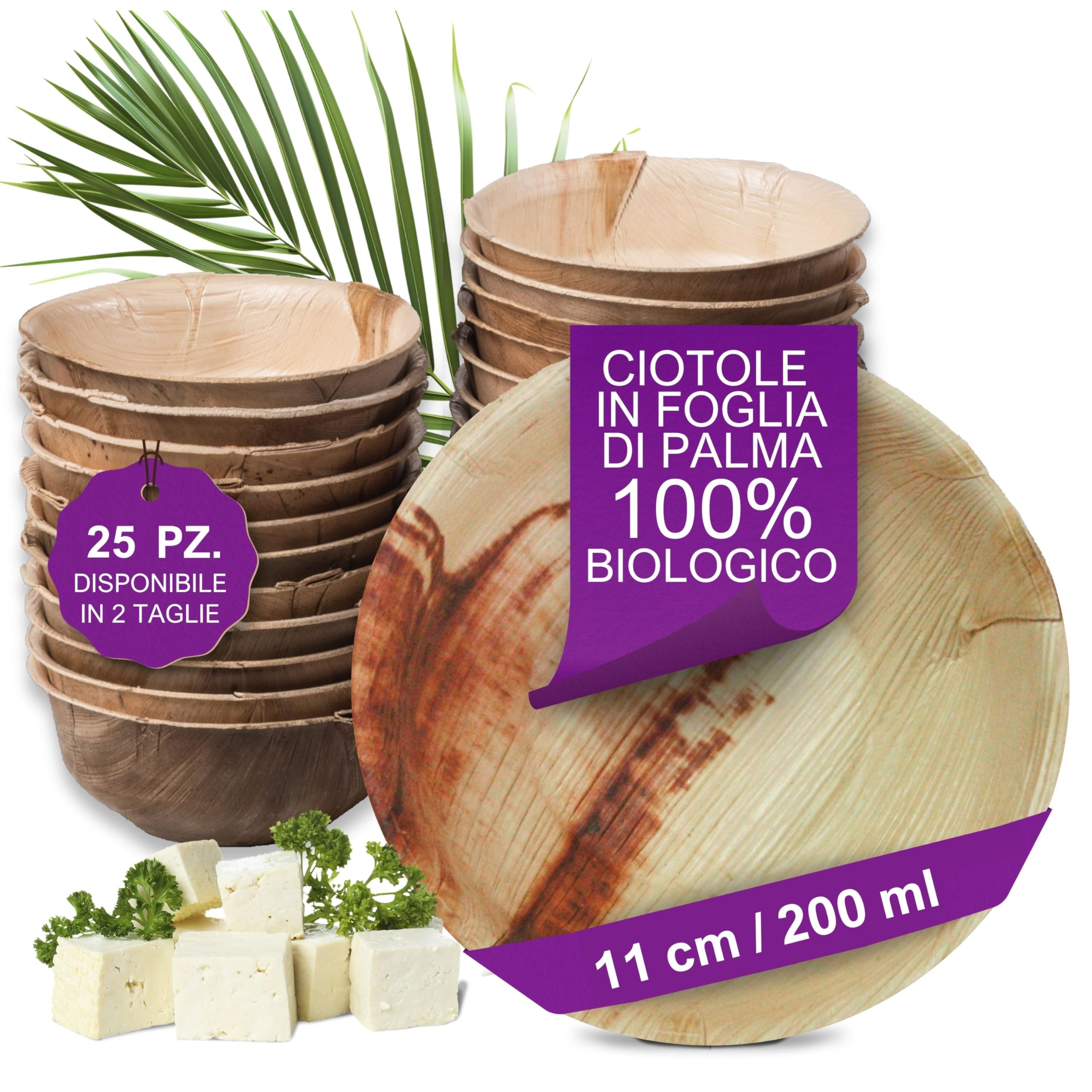 25 Ciotole In Foglia Di Palma Monouso &Oslash;15cm - Eco-friendly, Compostabili, Per Feste E Barbecue