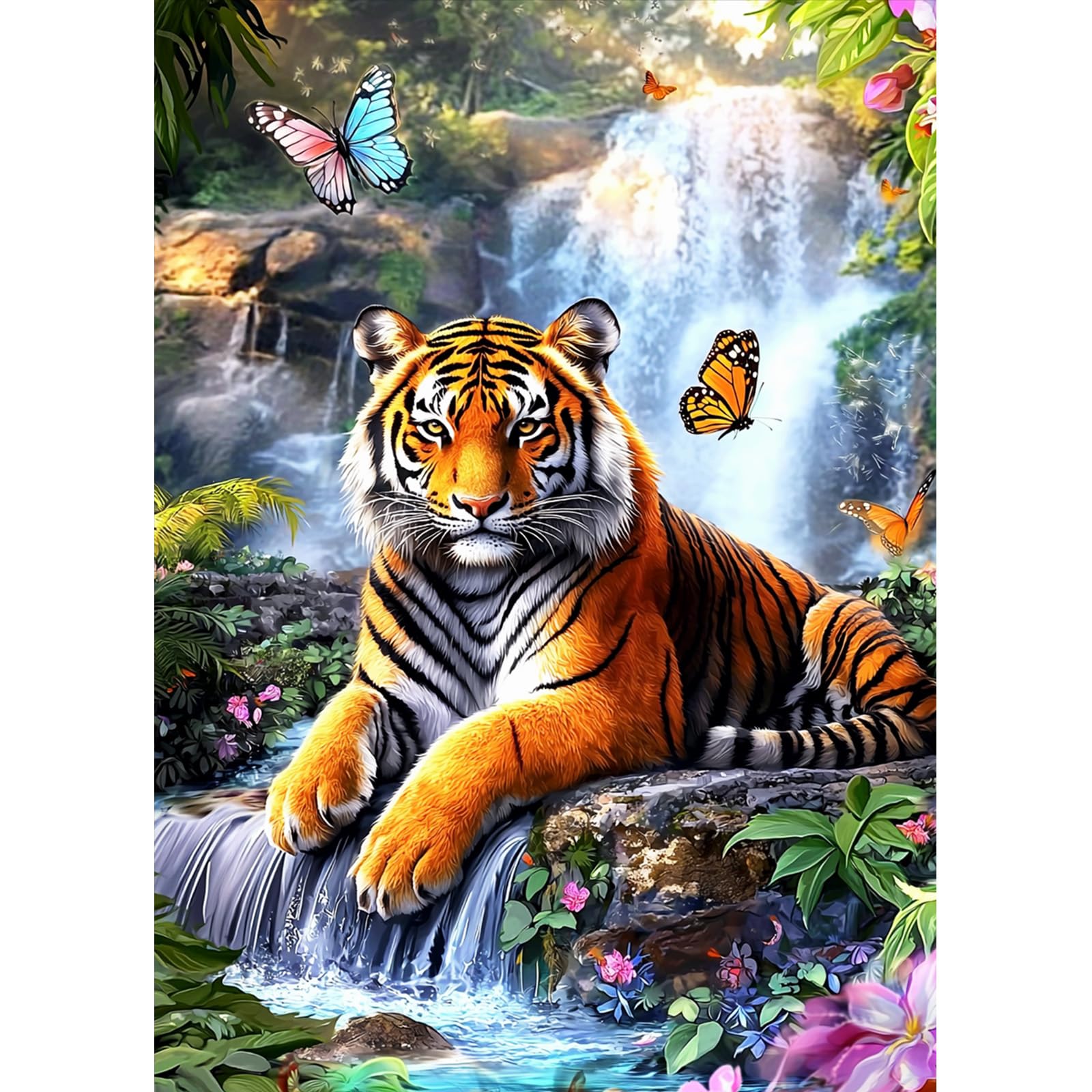 MAXBYE Tiger Diamond Painting Kits, 5D Diamond Art Kits for Adults, DIY Rainforest Gem Art Cross Stitch for Beginner, Diamond Painting Full Drill Crystal Craft Gifts Home Wall Decor 30x40cm