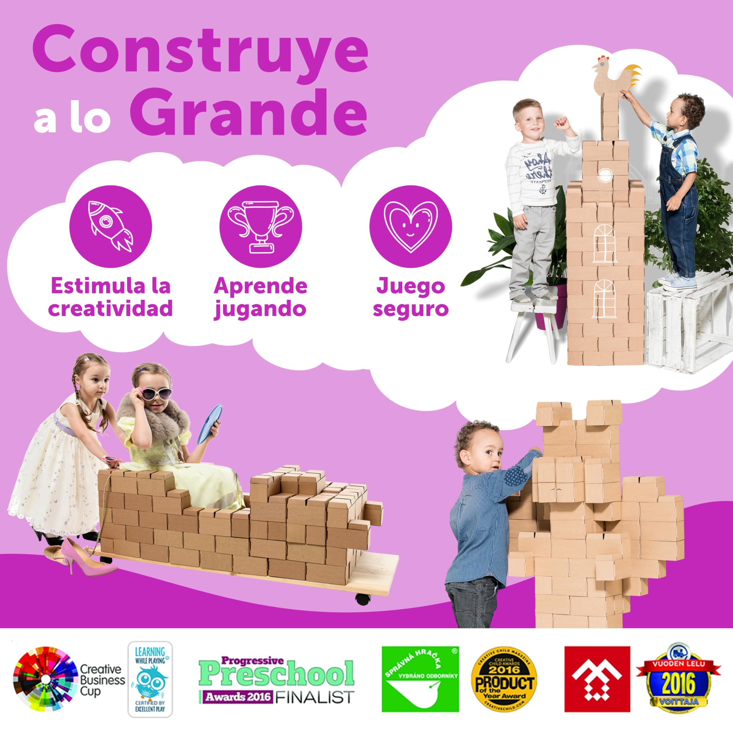 GIGI BLOKS Tamaño XL 96 Ladrillos de Cartón Encajables y Apilables | Robustos y Fáciles de Montar Grandes Bloques Construccion Niños | Kit Construcción Fuerte Niños | Juegos Infantiles Educativos