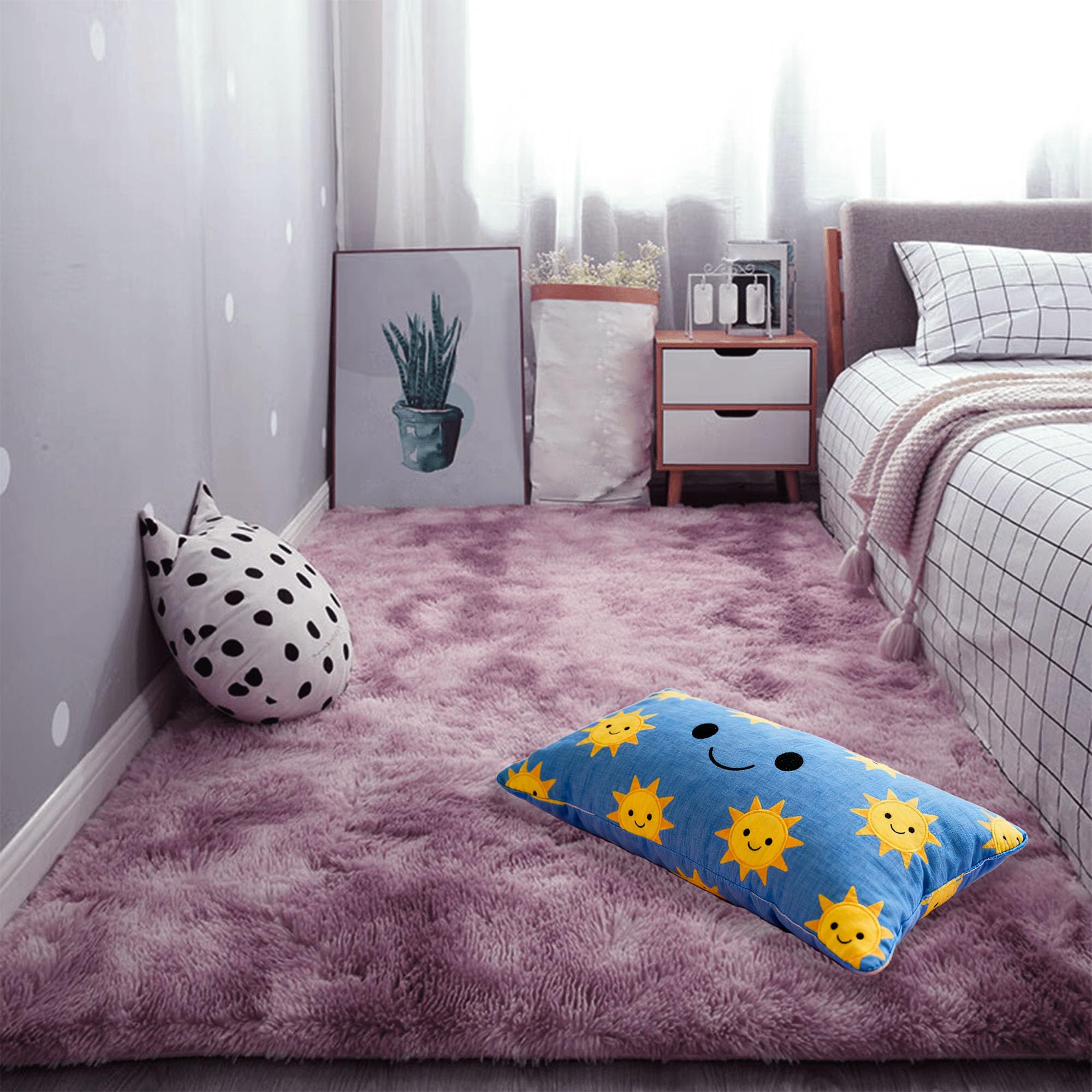 Tapis de chambre doux 130x290 cm à poil long rose pourpre pour salon