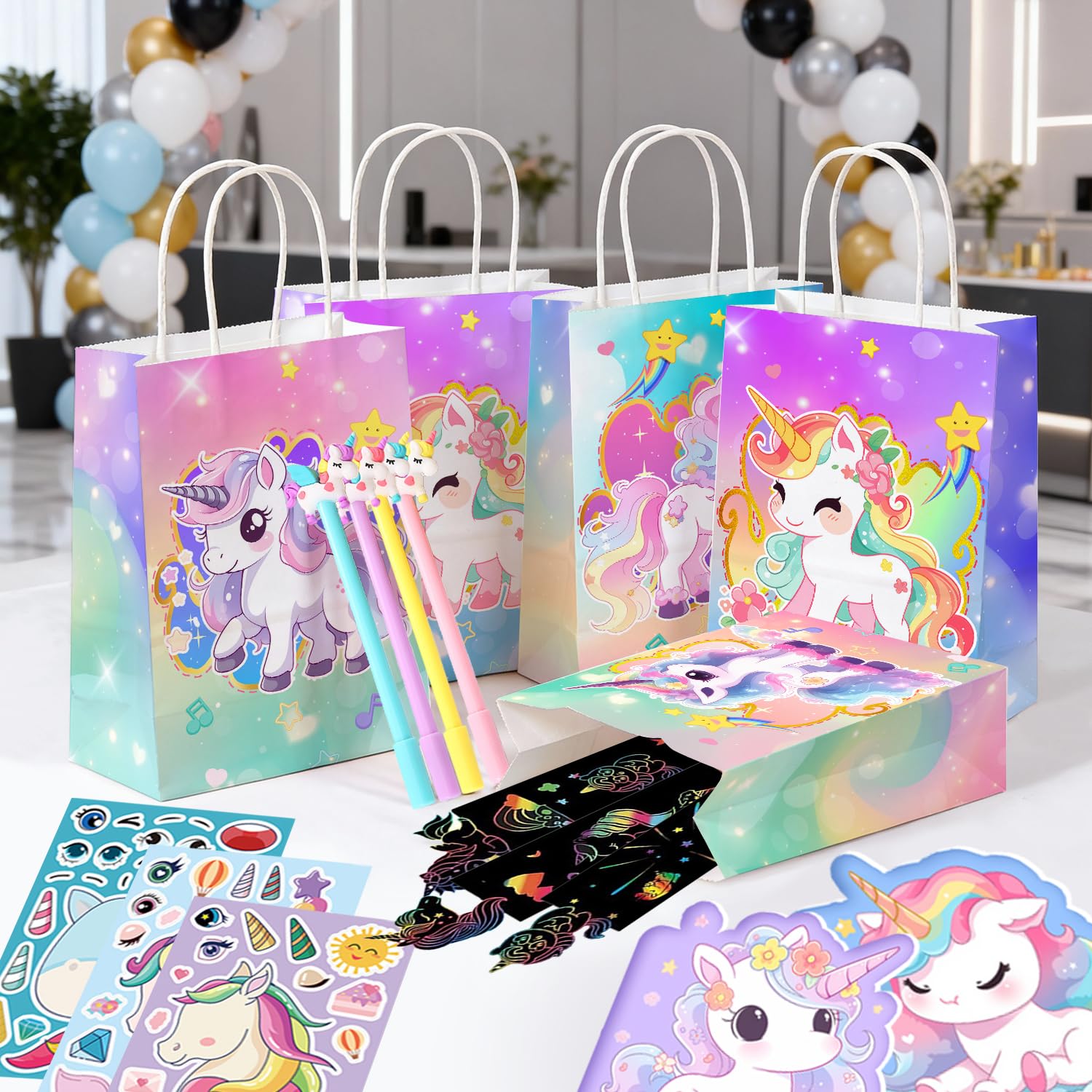 Anniversaire Licorne Cadeau,84pcs Cadeaux de Fête d'Anniversaire Unicorn set - Sac Licornes Anniversaires de Carnets Timbre Autocollants etc Cadeaux d'Anniversaire Licornes pour Decorations - 4