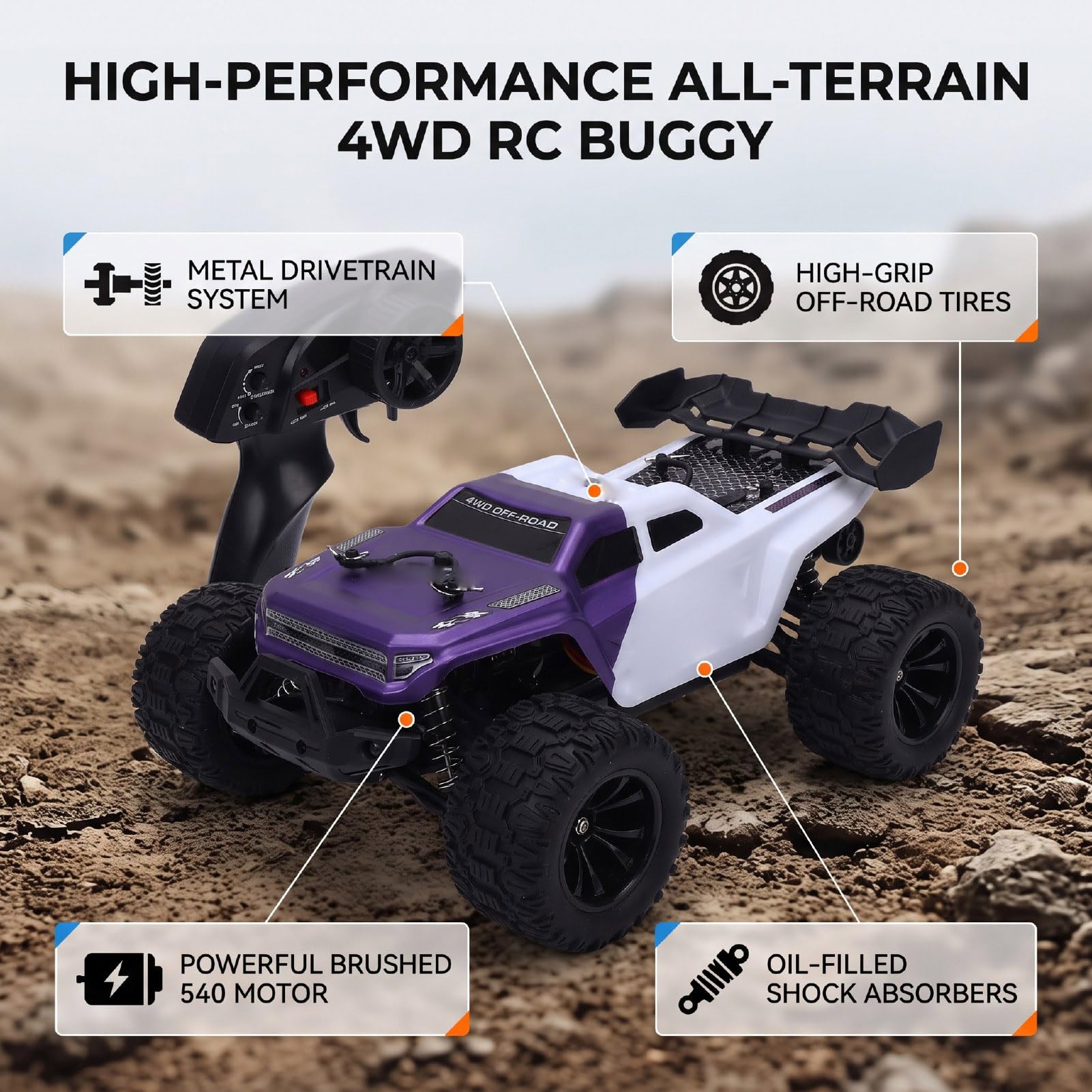 Buggy RC à L'échelle 1:14, Voiture RC Rapide 42 Km/h (Purple)