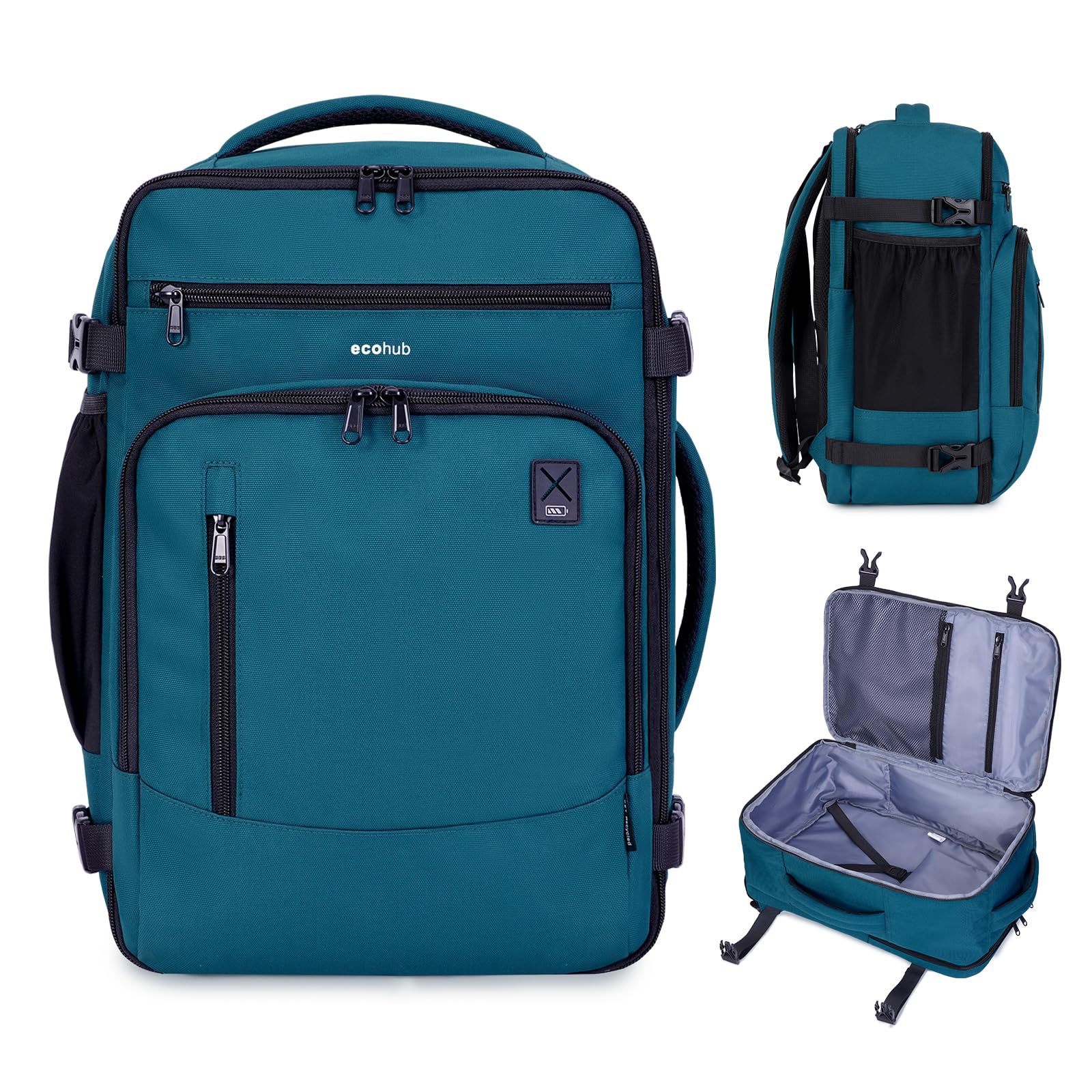 ECOHUB Ryanair Mochila Viaje Cabina Avion 40x20x25 Maletas de Viaje Cabina Bolsa de Viaje Bolso del Ordenador Portátil Maleta de Mano Under Seat Eco PET Mochila para Equipaje de Mano 20L, Azul-verde