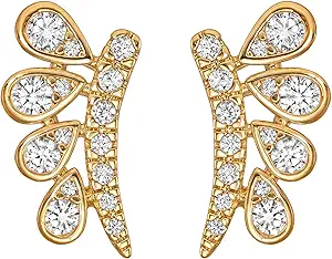FETTERO Stud Earrings for Women - 14K Gold Plated CZ Hypoallergenic Earrings Studs Dainty Black CZ Leaf Gold Earrings for Women Trendy Statement Jewelry