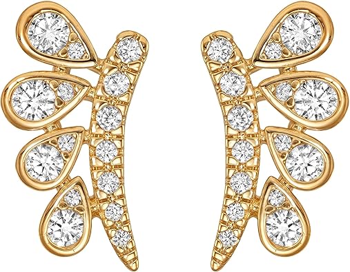 FETTERO Stud Earrings for Women - 14K Gold Plated CZ Hypoallergenic Earrings Studs Dainty Black CZ Leaf Gold Earrings for Women Trendy Statement Jewelry