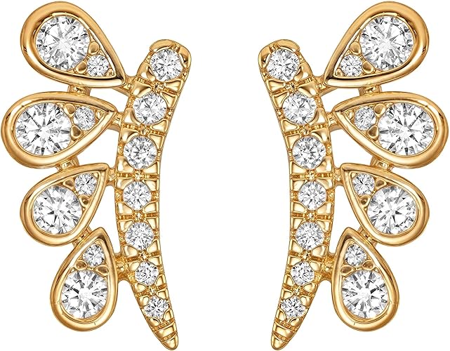 FETTERO Stud Earrings for Women - 14K Gold Plated CZ Hypoallergenic Earrings Studs Dainty Black CZ Leaf Gold Earrings for Women Trendy Statement Jewelry