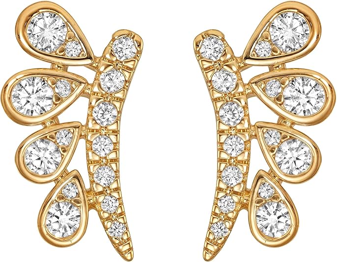 FETTERO Stud Earrings for Women - 14K Gold Plated CZ Hypoallergenic Earrings Studs Dainty Black CZ Leaf Gold Earrings for Women Trendy Statement Jewelry