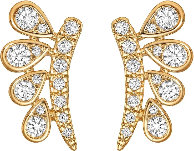 FETTERO Stud Earrings for Women - 14K Gold Plated CZ Hypoallergenic Earrings Studs Dainty Black CZ Leaf Gold Earrings for Women Trendy Statement Jewelry