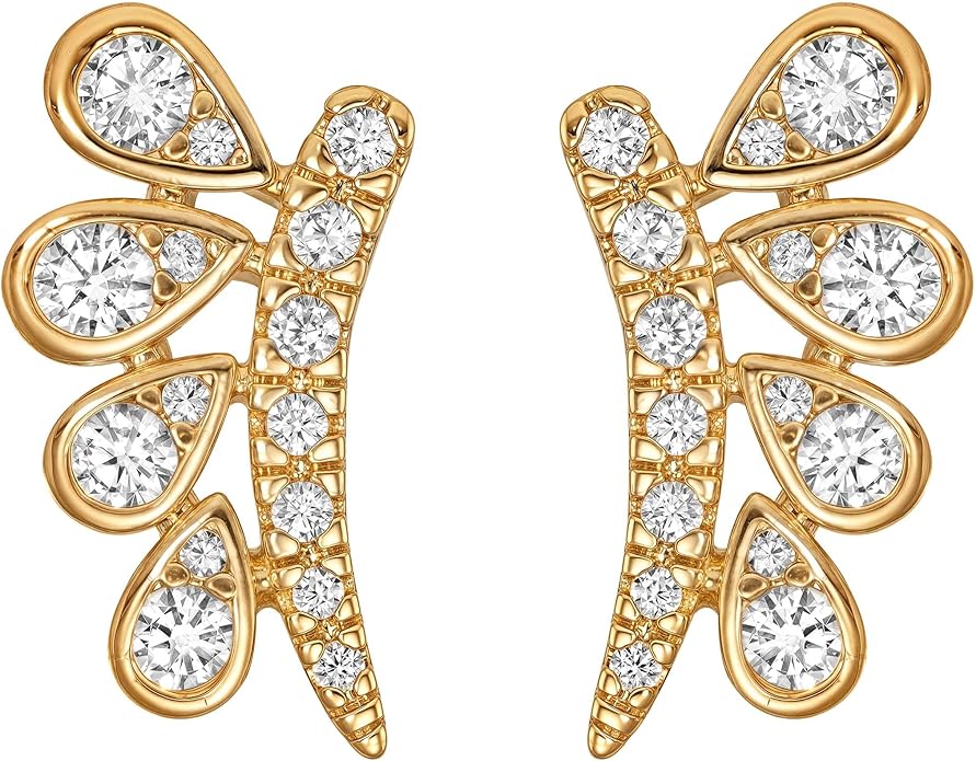FETTERO Stud Earrings for Women - 14K Gold Plated CZ Hypoallergenic Earrings Studs Dainty Black CZ Leaf Gold Earrings for Women Trendy Statement Jewelry