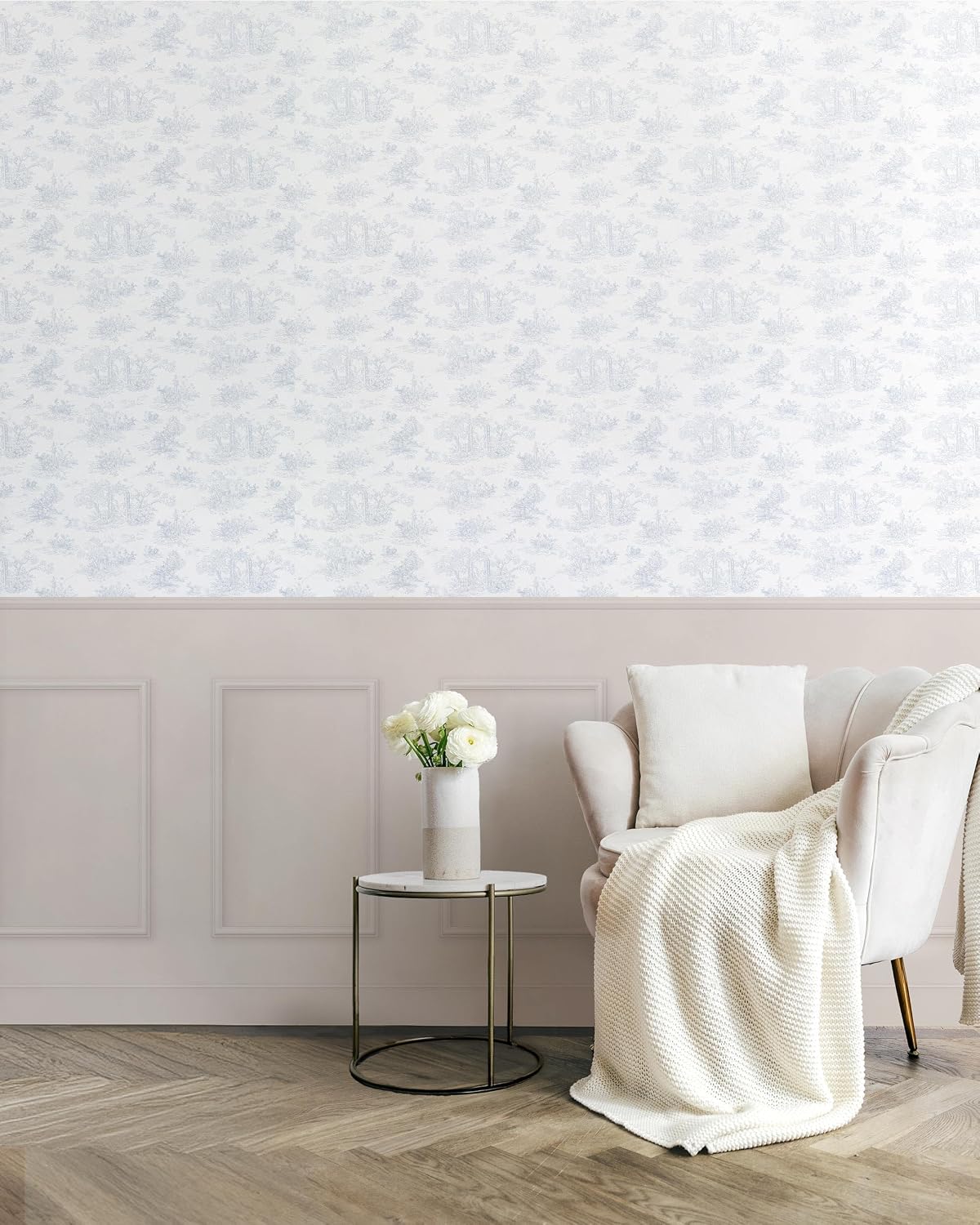 壁紙屋本舗 Peel and Stick Wallpaper, Removable Contact Paper for Walls, Cabinets & Furniture, Renter Friendly Repositionable, Toile White 9in x 19.7ft, Made in Japan, EASYWALLTAPE EMS12