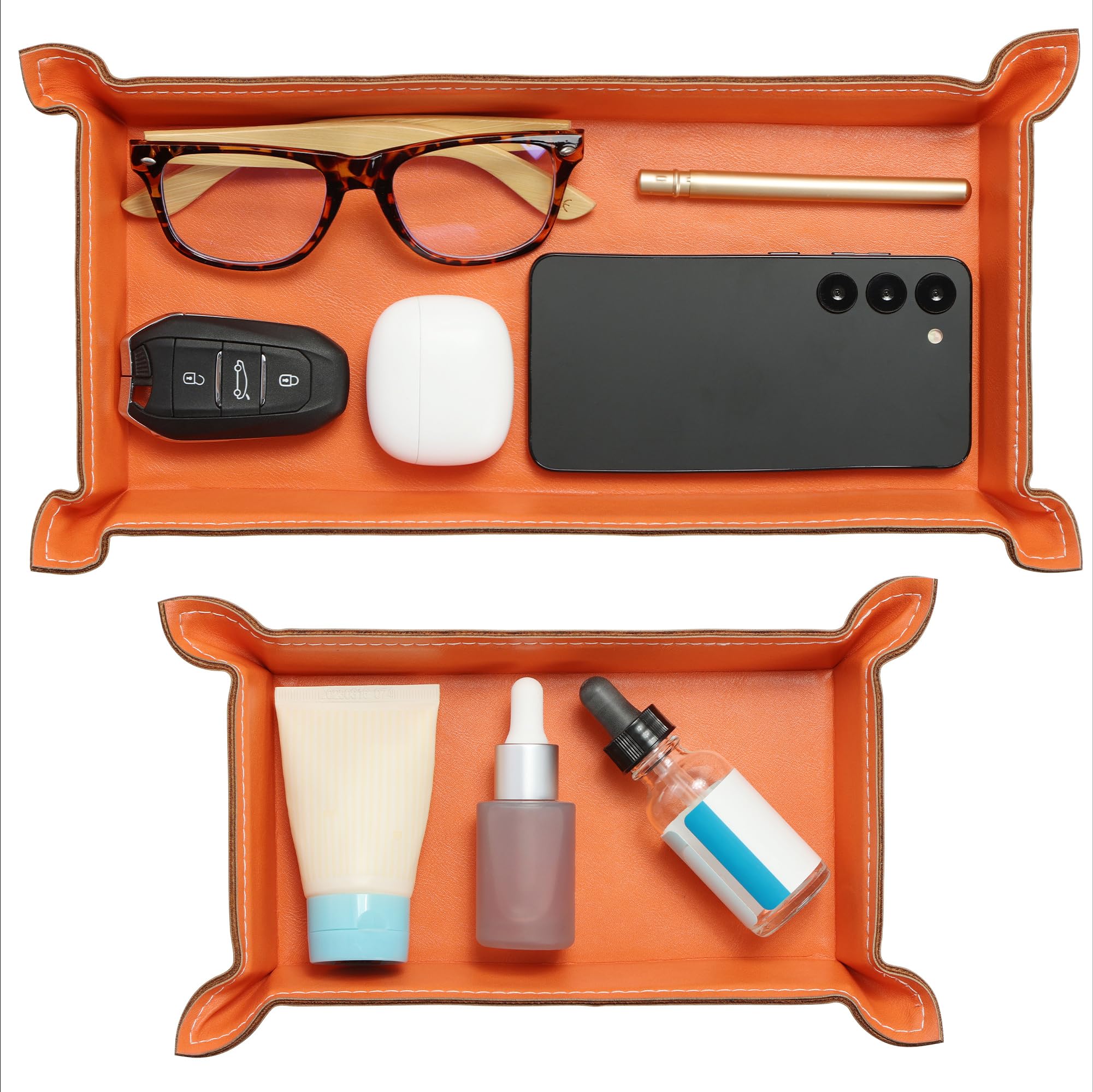 Vide Poche Design Plateau Rangement Cuir HONMOK - Vide-Poches 2 Compartiments - Pour Clés, Téléphone, Lunettes - Cadeau Père/ Grand-Père Regalo Festa Del Papà Nonno