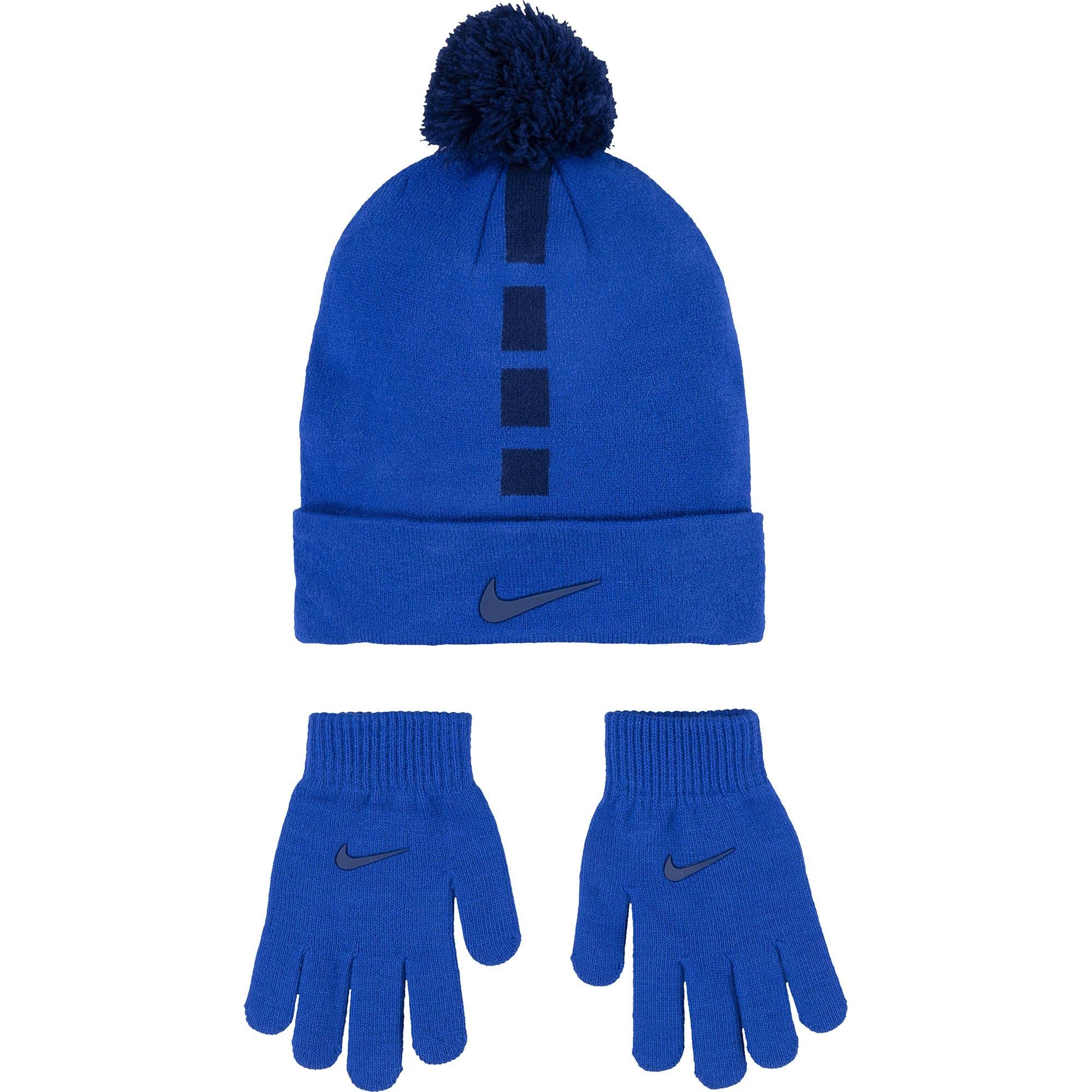 Nike Big Kids' Elite Beanie and Gloves Set (One Size, Game Royal/Black)