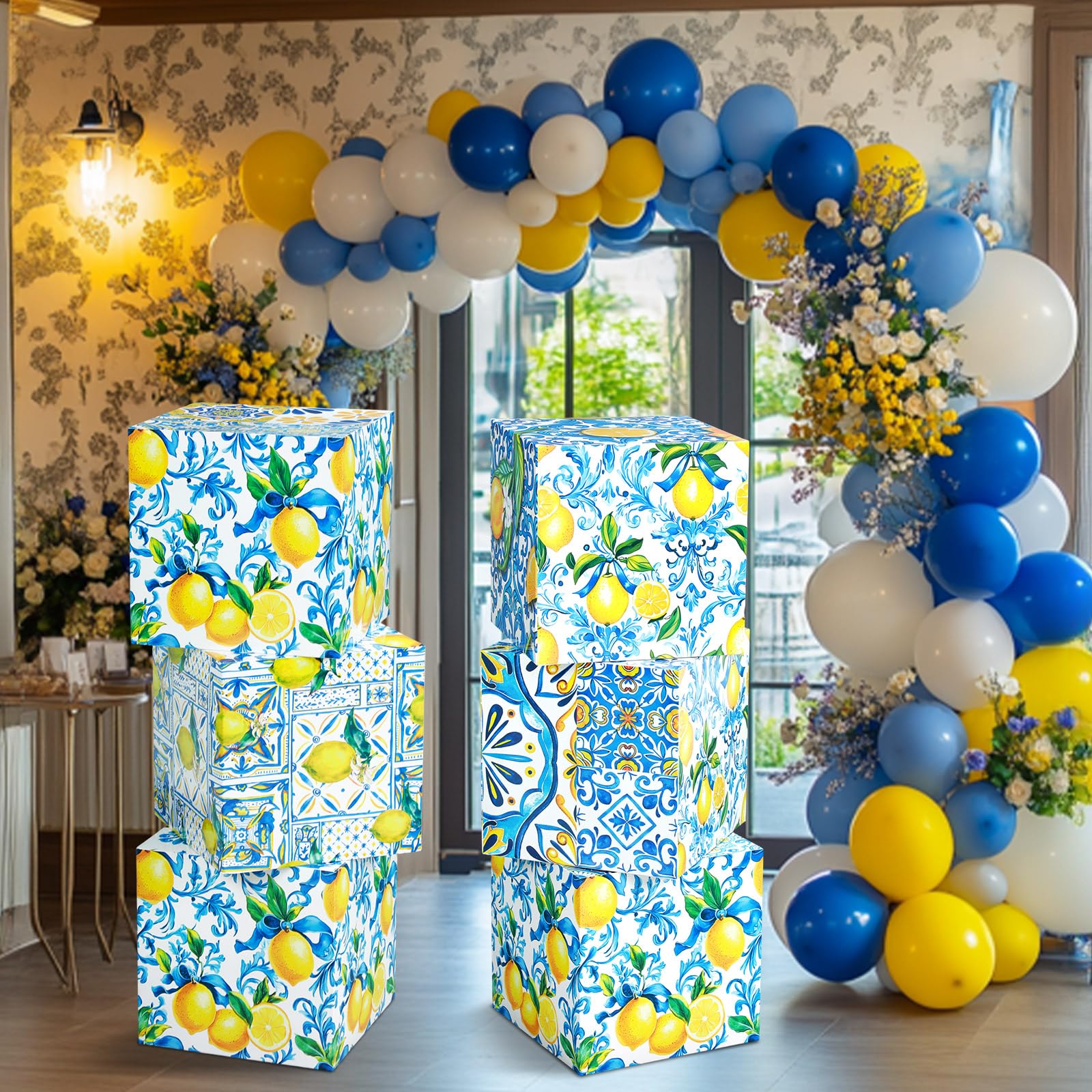 Hushee 6 Pcs Large Capri Lemon Party Decorations Boxes, 12 Inch Capri Lemon Cardboard Box Amalfi Coast Backdrop Bowl Party Decor Props Boxes for Birthday Wedding Bridal Baby Shower Decoratives — image 1