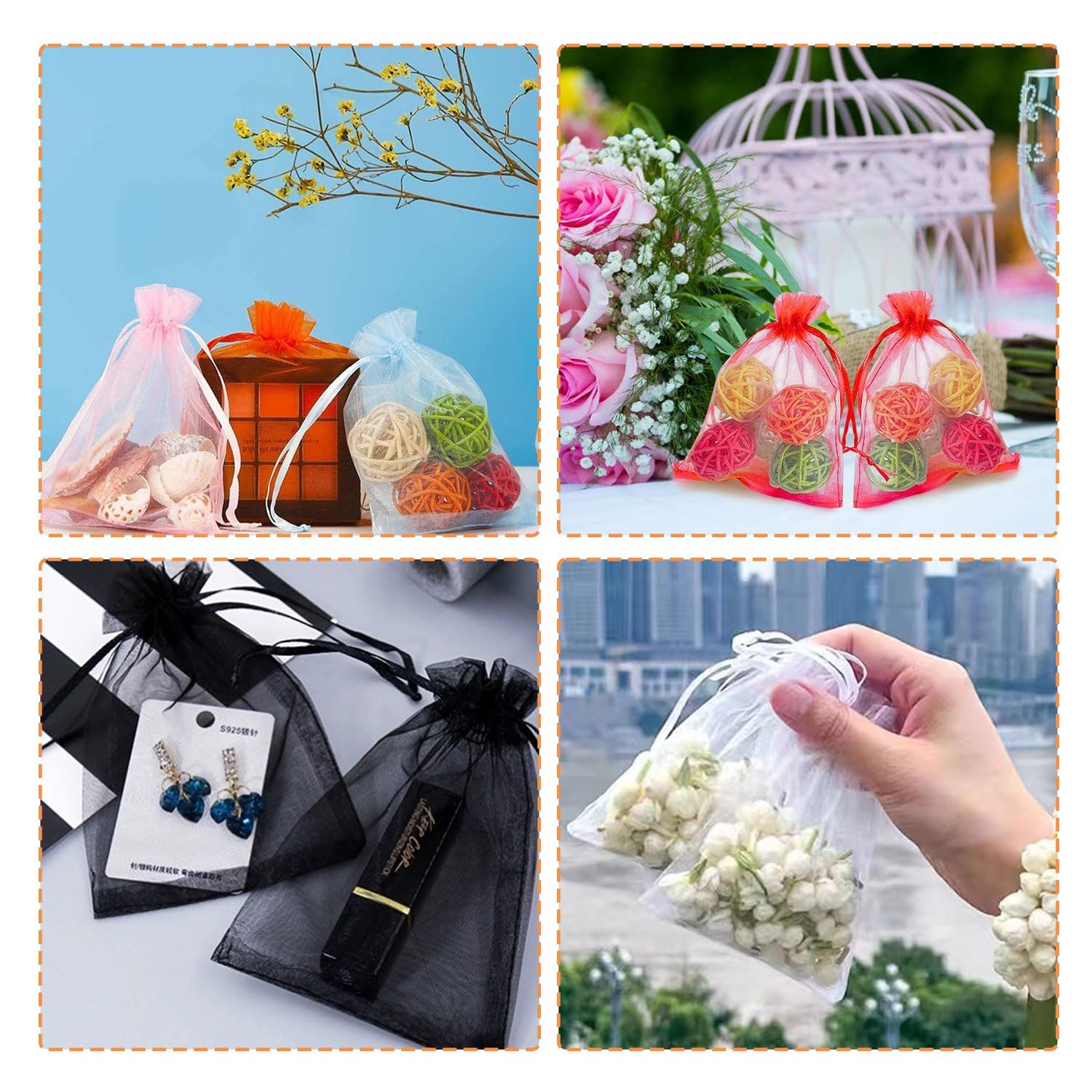 100 Sacchetti Organza 10x12cm - Trasparenti, Per Bomboniere, Matrimoni, Regali