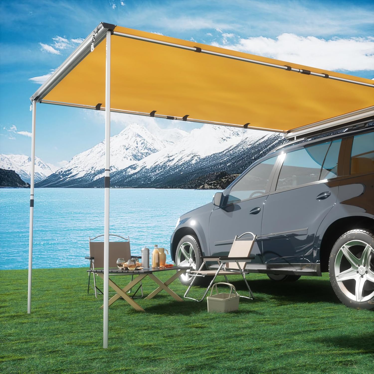 TIMBER RIDGE Car Awning Camper Awning 8.2X6.5ft Truck Awning Waterproof PU10000mm UV50+ Rooftop Overland Camping, Retractable Side Awning Awning Tent Shade for Car/SUV/Truck/Van, Beige TIMBER RIDGE Car Awning Camper Awning 8.2X6.5ft Truck Awning Waterproof PU10000mm UV50+ Rooftop Overland Camping, Retractable Side Awning Awning Tent Shade for Car/SUV/Truck/Van, Beige