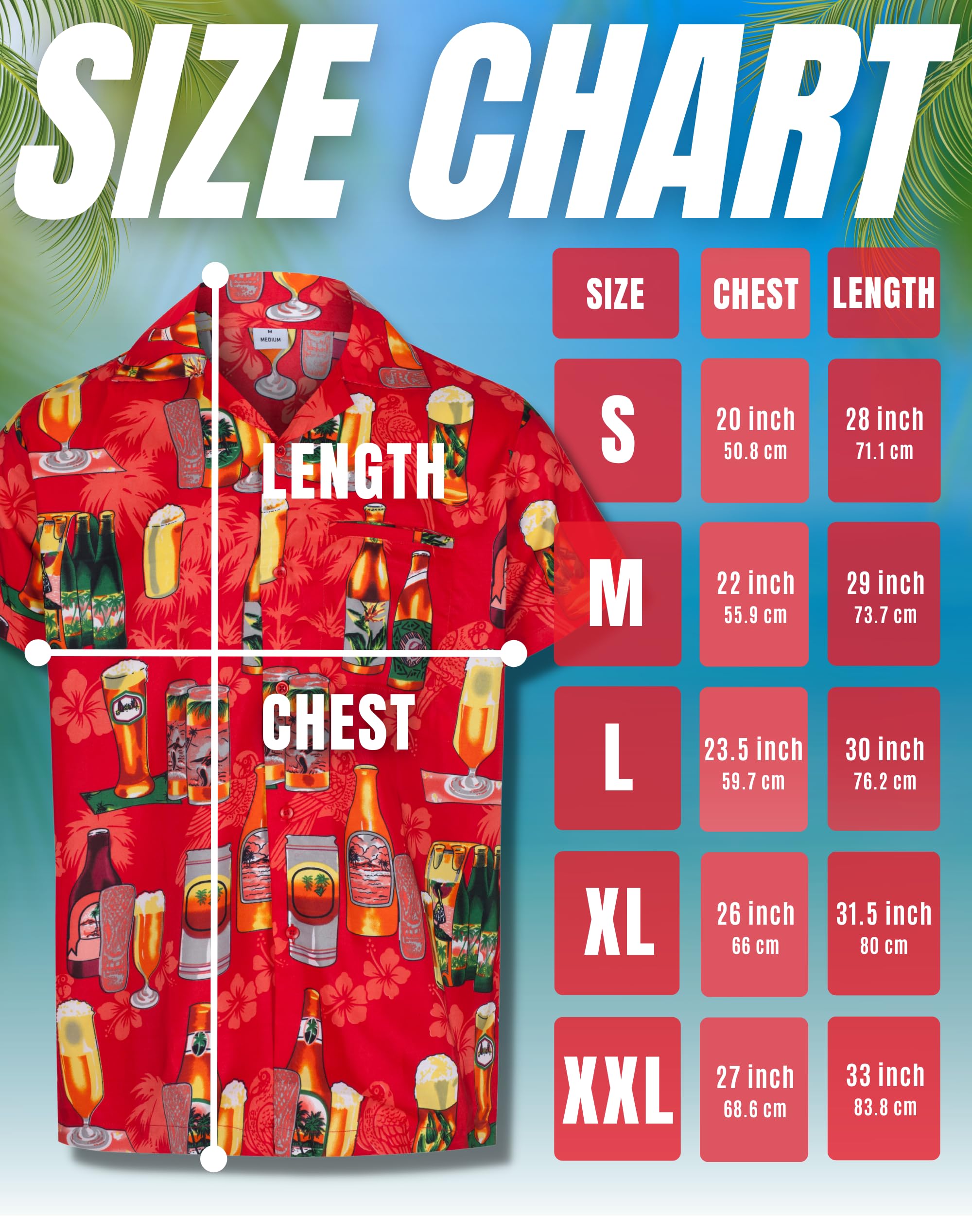 REDSTAR Men’s Hawaiian Shirt Short Sleeve Button-Down Funny Beer Print Casual Party Shirt for Summer, Lightweight Comfortable Fit, Ideal for Holidays, Beach Wear and Festivals