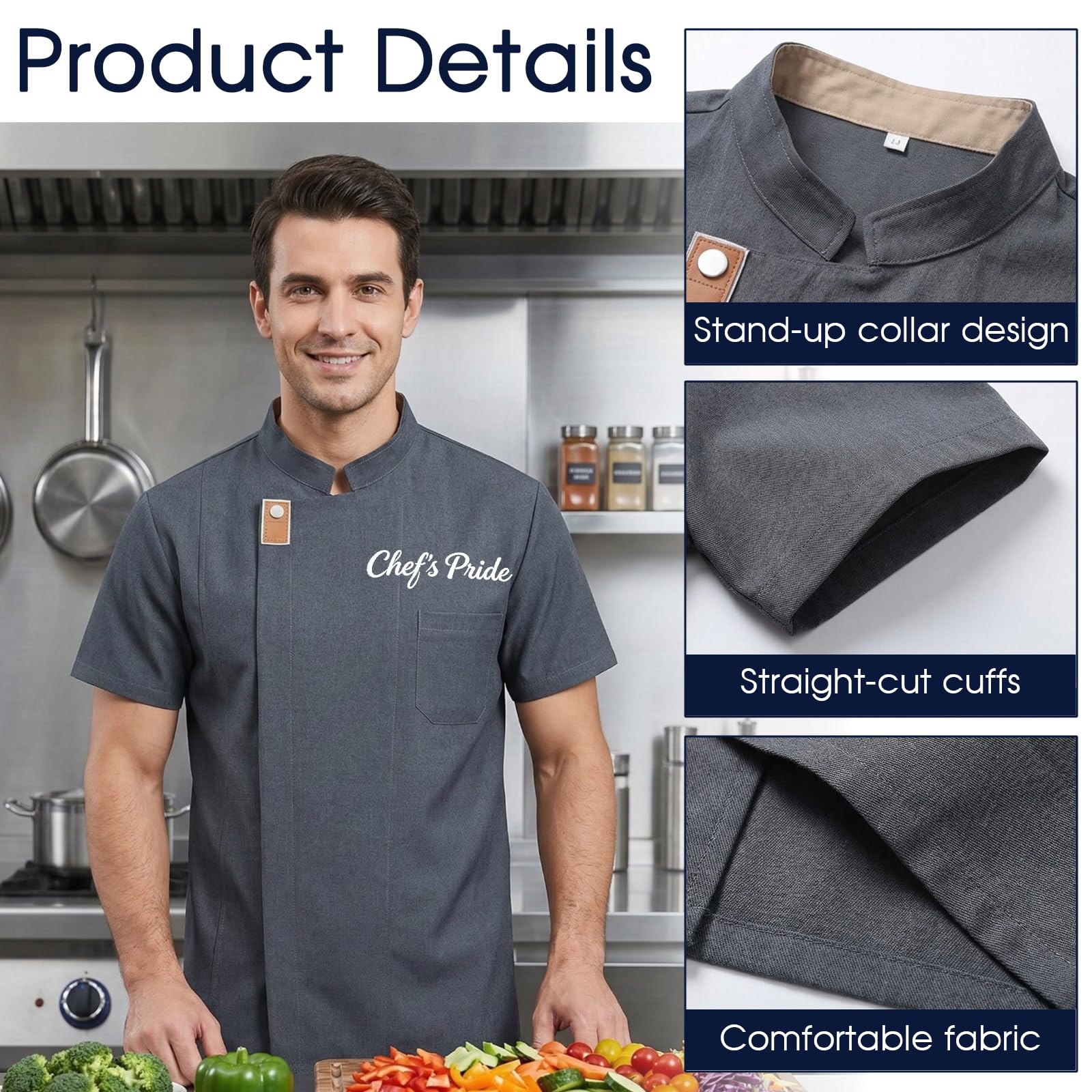 Giacca Da Chef Personalizzata Con Ricamo – Maniche Corte O Lunghe Per Uomo E Donna | Uniforme Professionale Da Cucina Per Hotel E Ristoranti - 5
