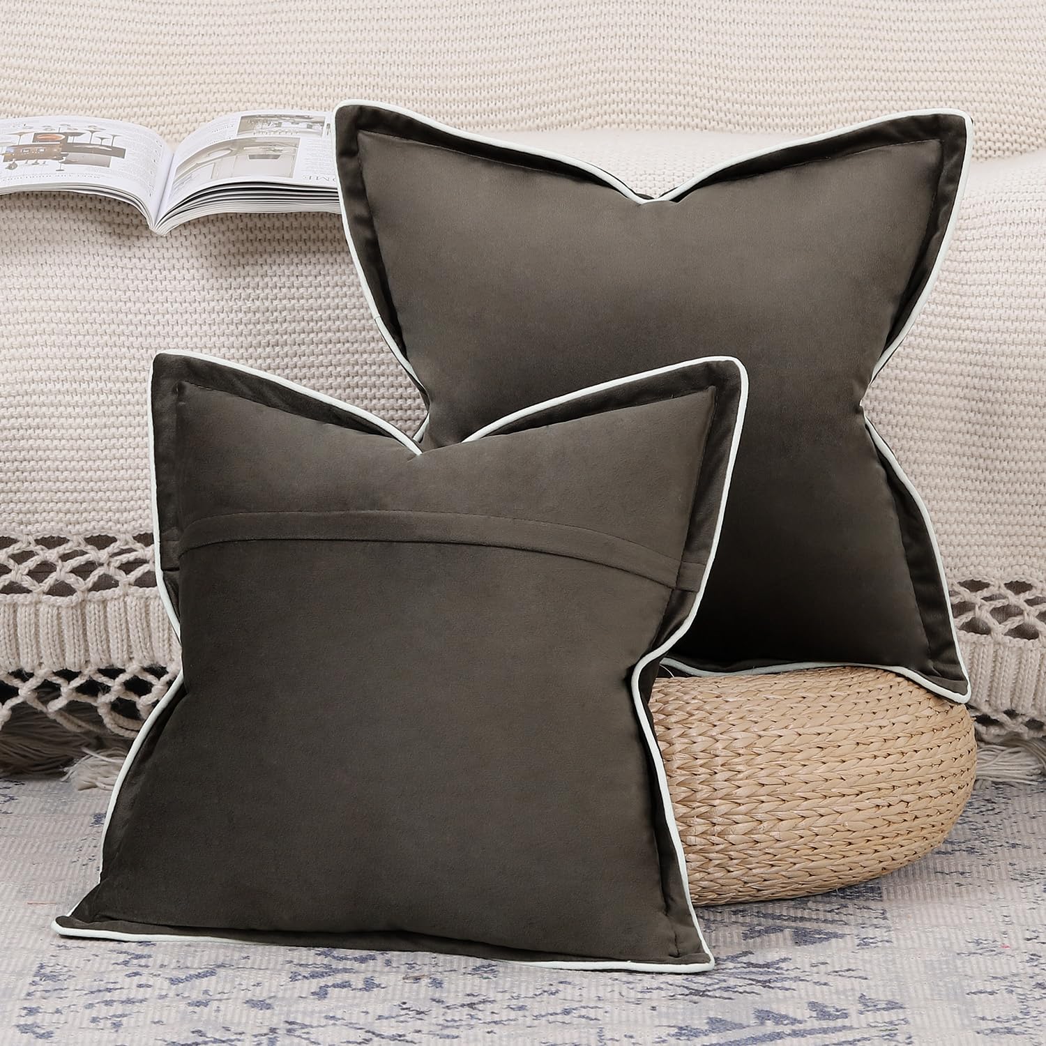 Madizz Set of 2 Velvet Fringed Throw Pillow Covers 24x24 inch, 60x60 cm - Image 2
