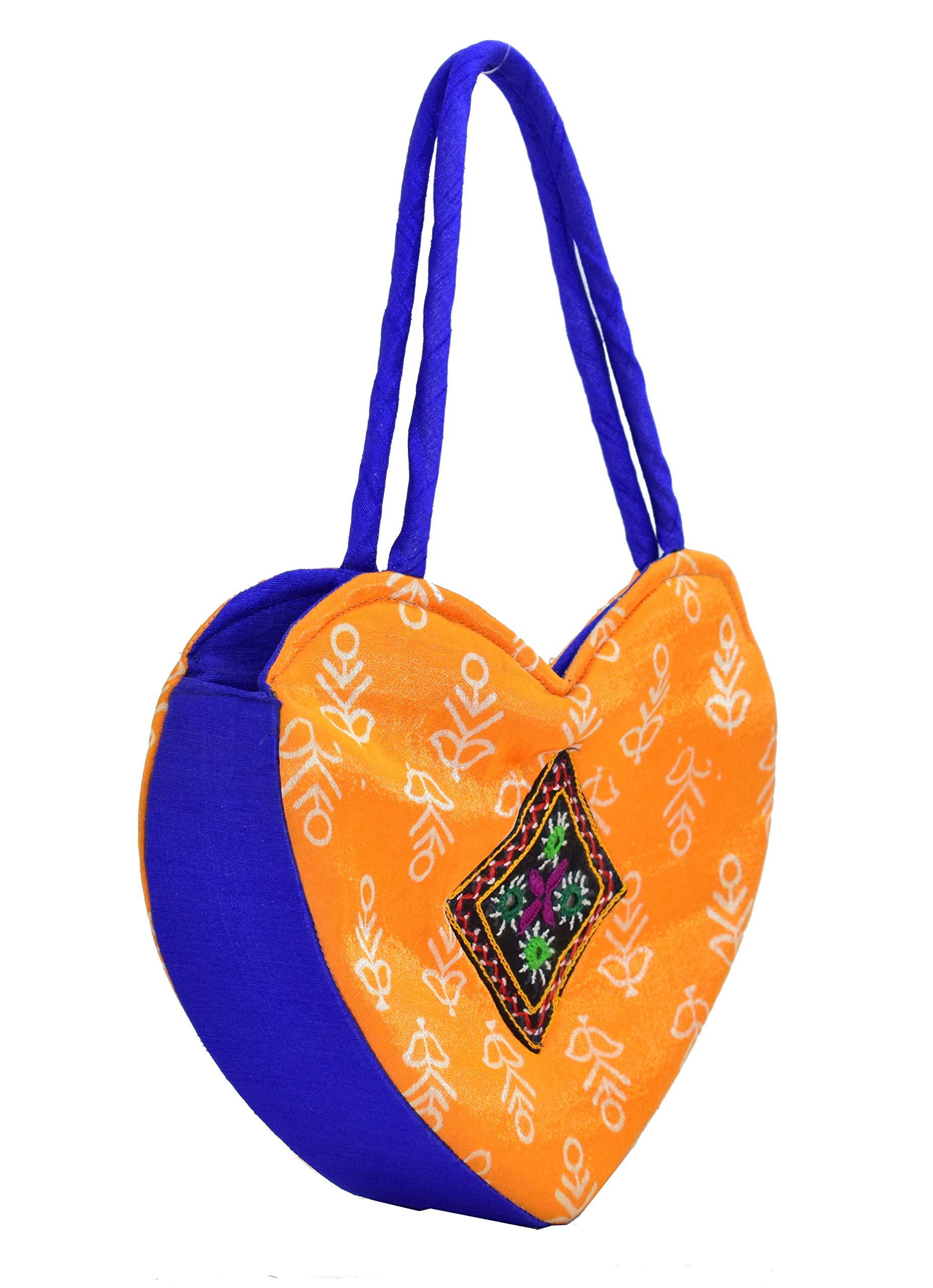 Ethnics of Kutch Hand Block Print Mashru Silk Purse For Women Yellow Blue - Image 3 thumbnail