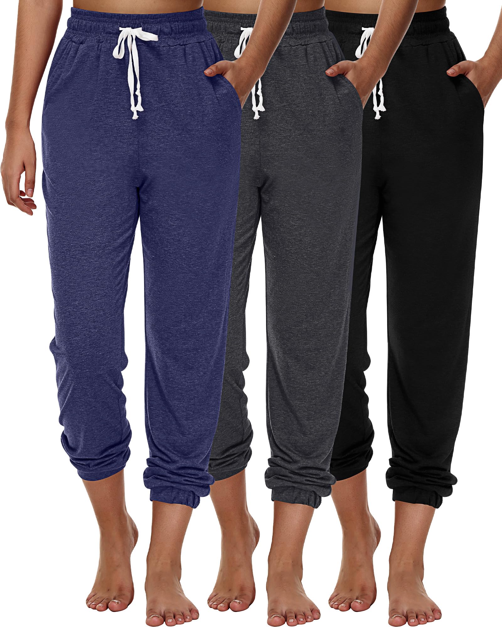 Ficerd 3 Pcs Women's Joggers Pants Casual Soft Sweatpants Lounge Pants High Waisted Athletic Joggers with Pockets