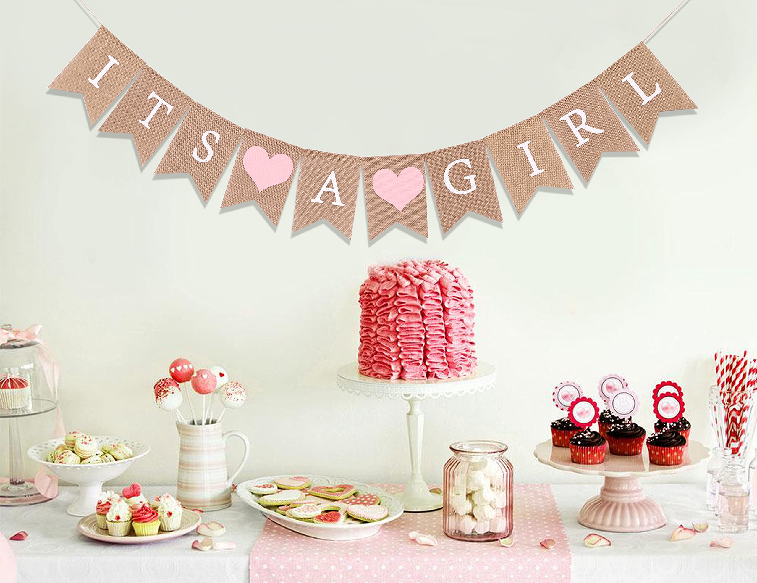 Baner jutowy na baby shower - dekoracje prysznicowe dla dziewczynki, baner jutowy, najlepsze artykuły na przyjęcie urodzinowe dla dziewcząt (baner jutowy to dziewczyna)