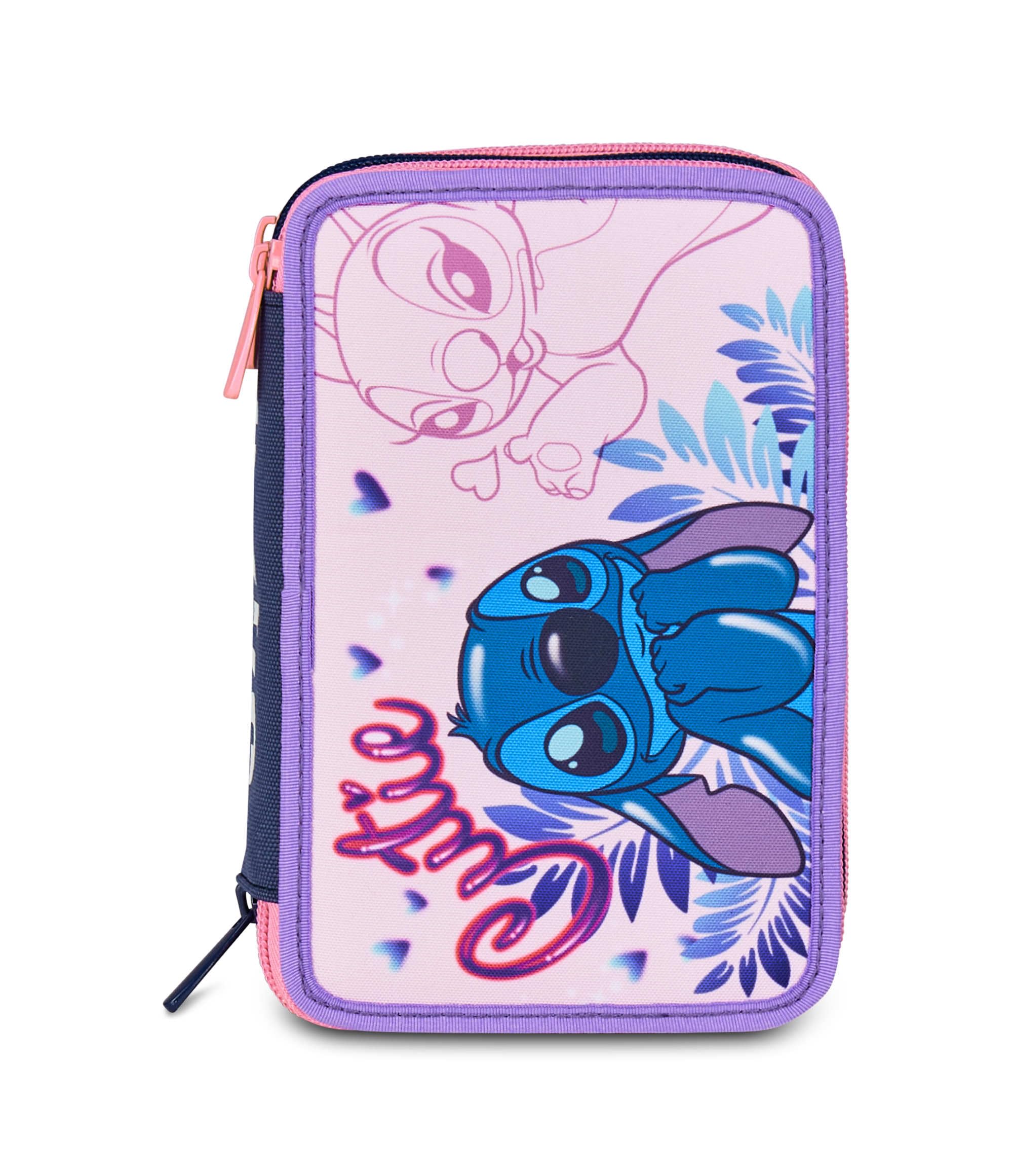 Seven Federmäppchen, Mäppchen, Disney, Federtasche für Schreibwaren, Etui komplett mit Bleistiften, Filzstiften, Schulmaterial, mit 3 Fächern, Mädchen, Schule - Grundschule, XXL LILO&STITCH