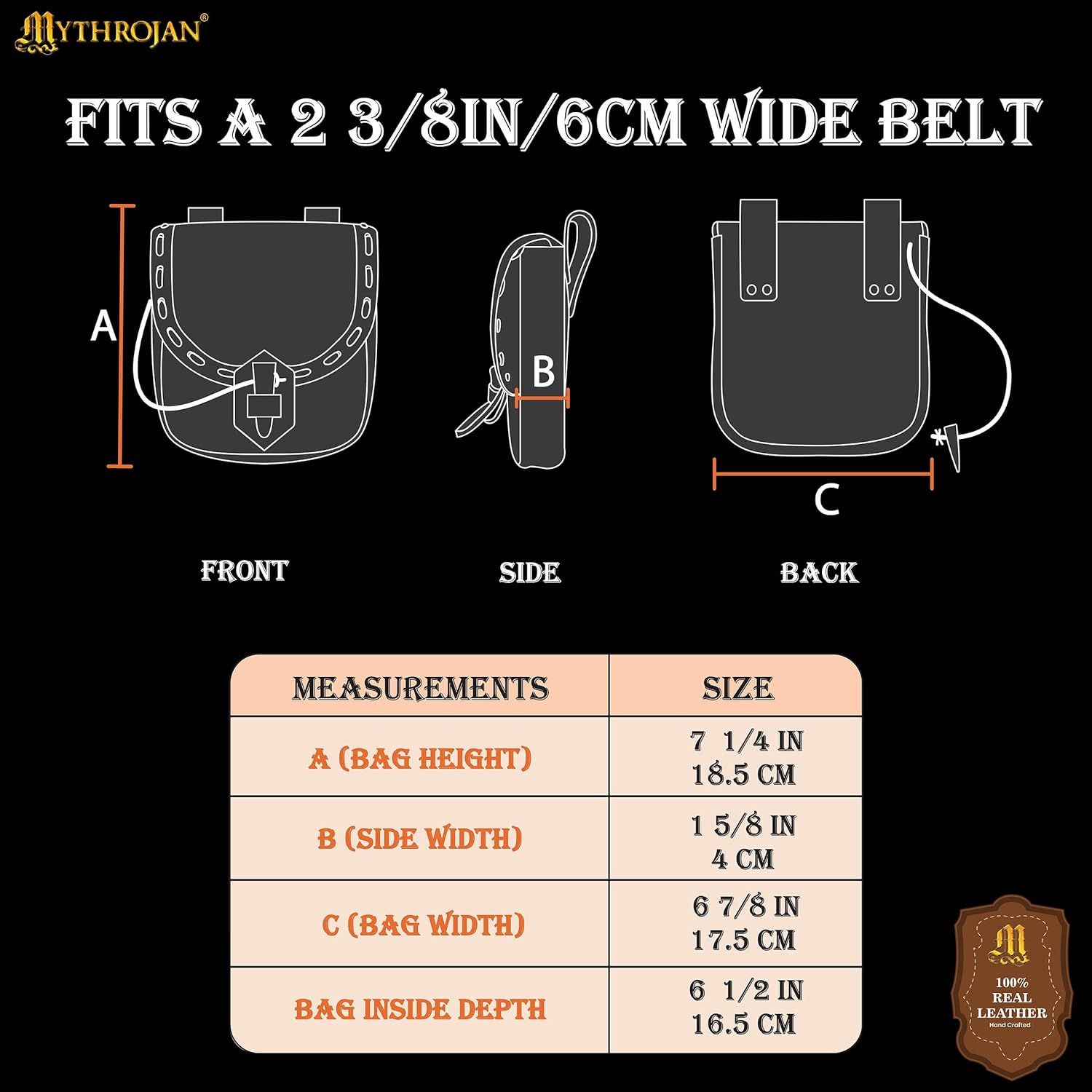 Mythrojan Genuine Leather Medieval Belt Pouch with Brass Eagle Emblem & Horn Toggle Waist Bag for Larp, Fantasy Events, Ren Faire, Halloween - Image 2