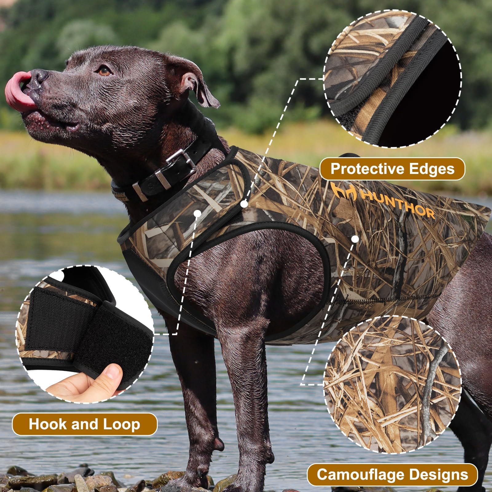 Hunthor Dog Hunting Vest, 5mm Neoprene Camo Dog Vest for Waterfowl, Duck, Dove, and Bush Hunting, Insulated, Fast-Dry, and Tear-Resistant for Outdoor Activities