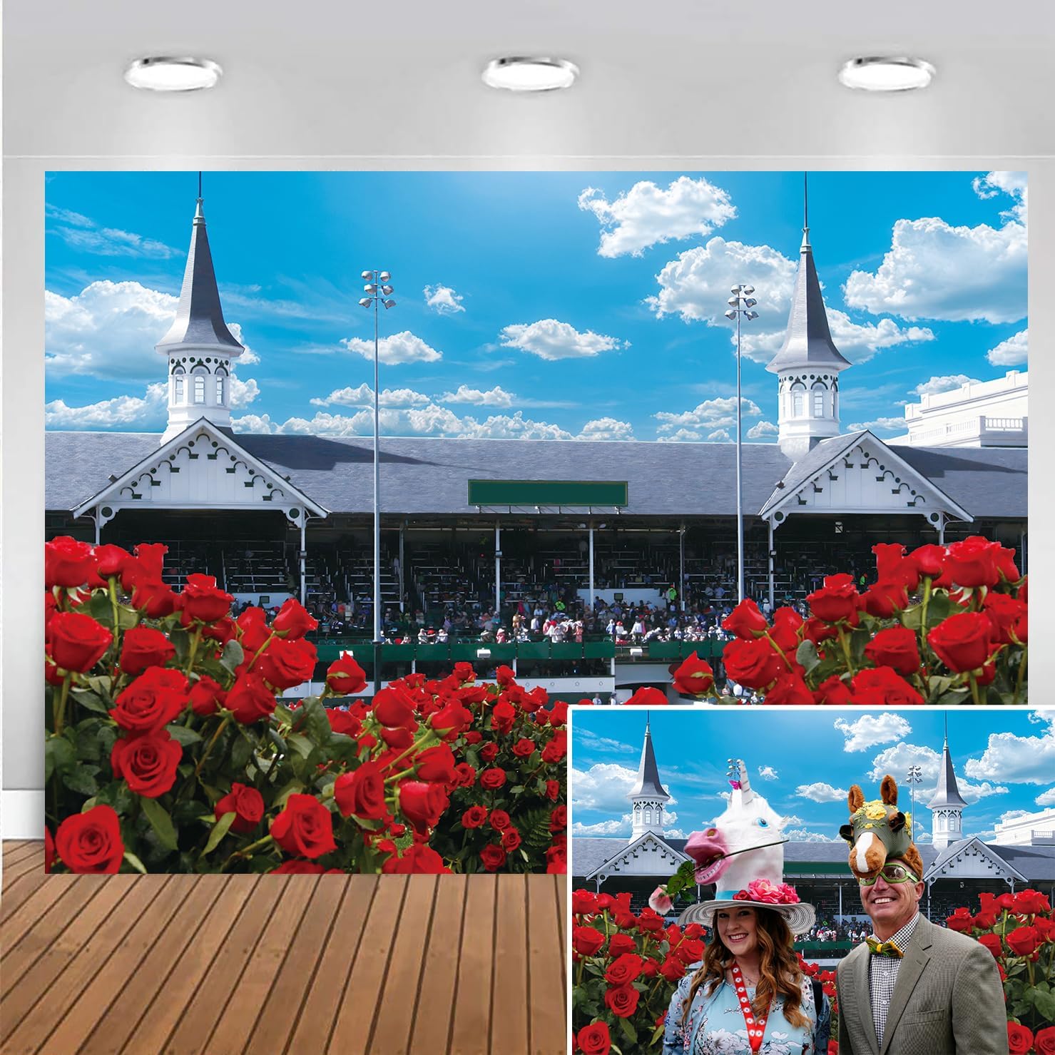 Rose Garden Racecourse Photography Background Run for The Roses Banner for Horse Racing Themed Celebratory Party Decorations Supplies (120x96 inch (10x8FT))