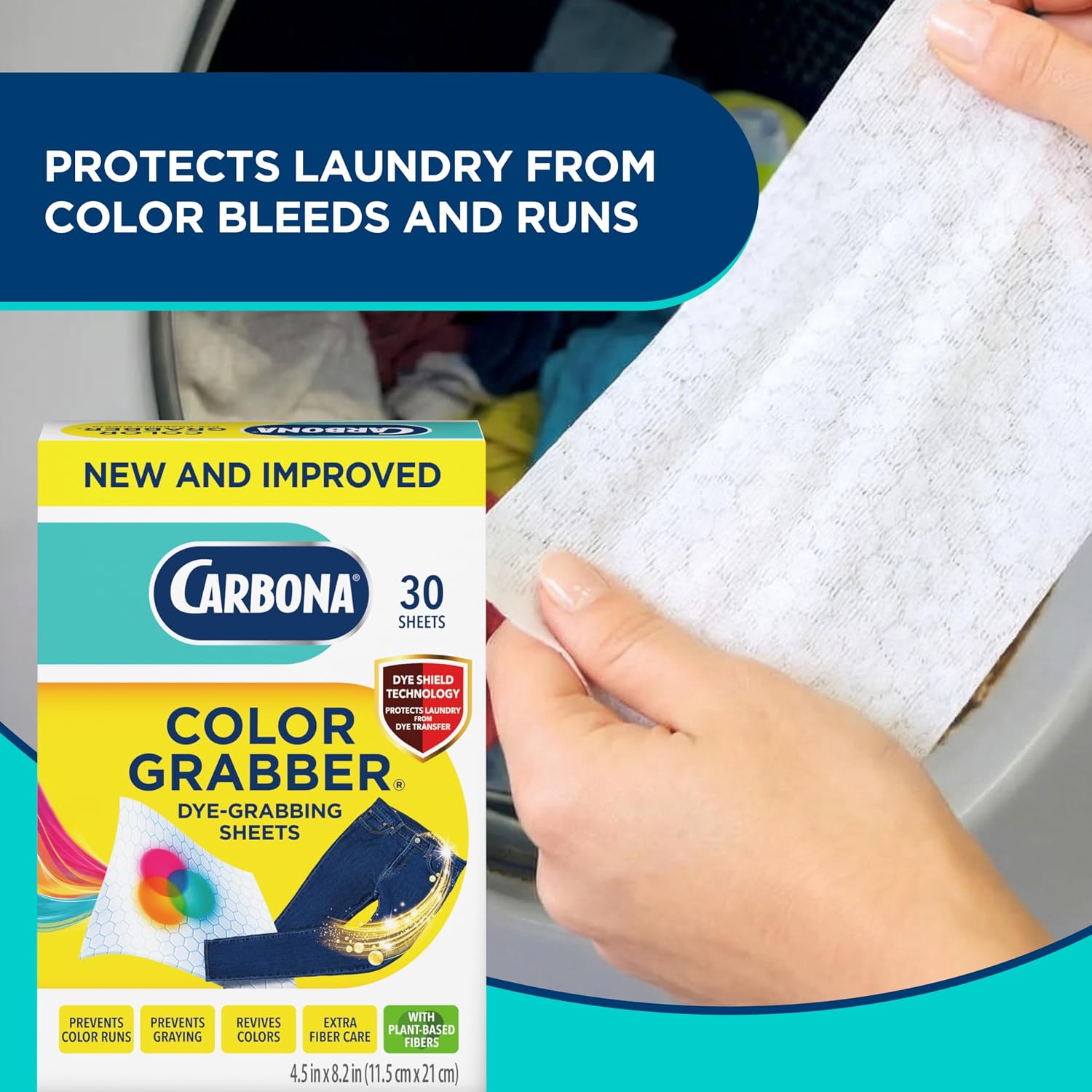 Carbona Color Grabber (30 Sheets), Prevents Color Runs & Dye Transfer in Mixed Loads, Helps Prevent Graying, Revives Colors, Plant-Based Fibers | 3 Pack