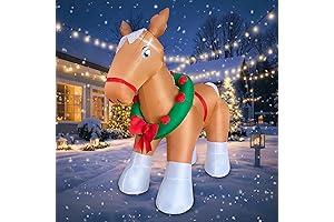 SEASONBLOW 5 FT Christmas Inflatable Horse Decoration, LED Lighted Xmas Horse Blow...