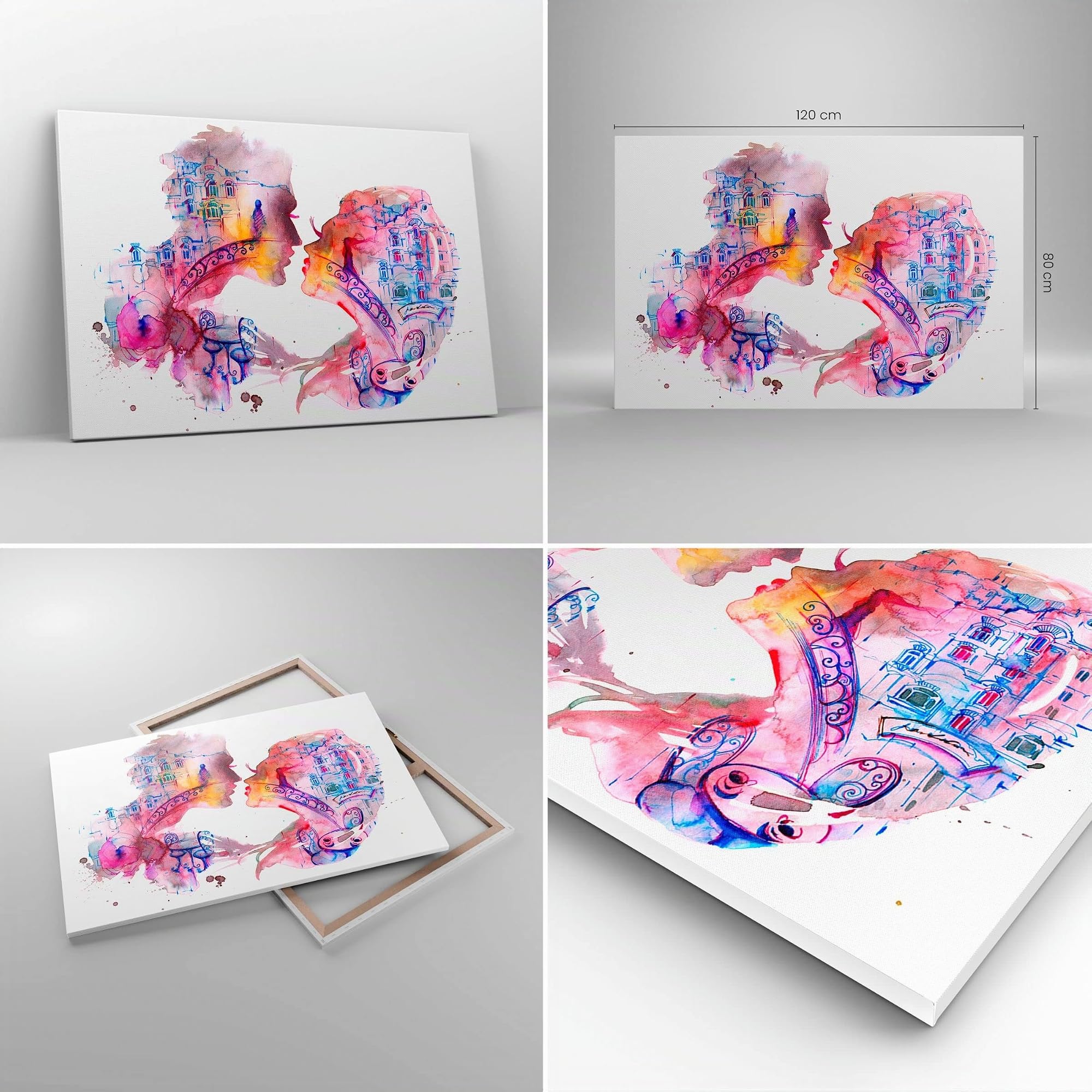 Cuadros Decoracion Salon Pareja amor mujer urbano Lienzos decorativos 120x80cm Cuadro Sobre Lienzo Moderno Dormitorio Cocina Cuadros Pared Imágenes Wall Art Prints Decor Grande XXL AA120x80-3132