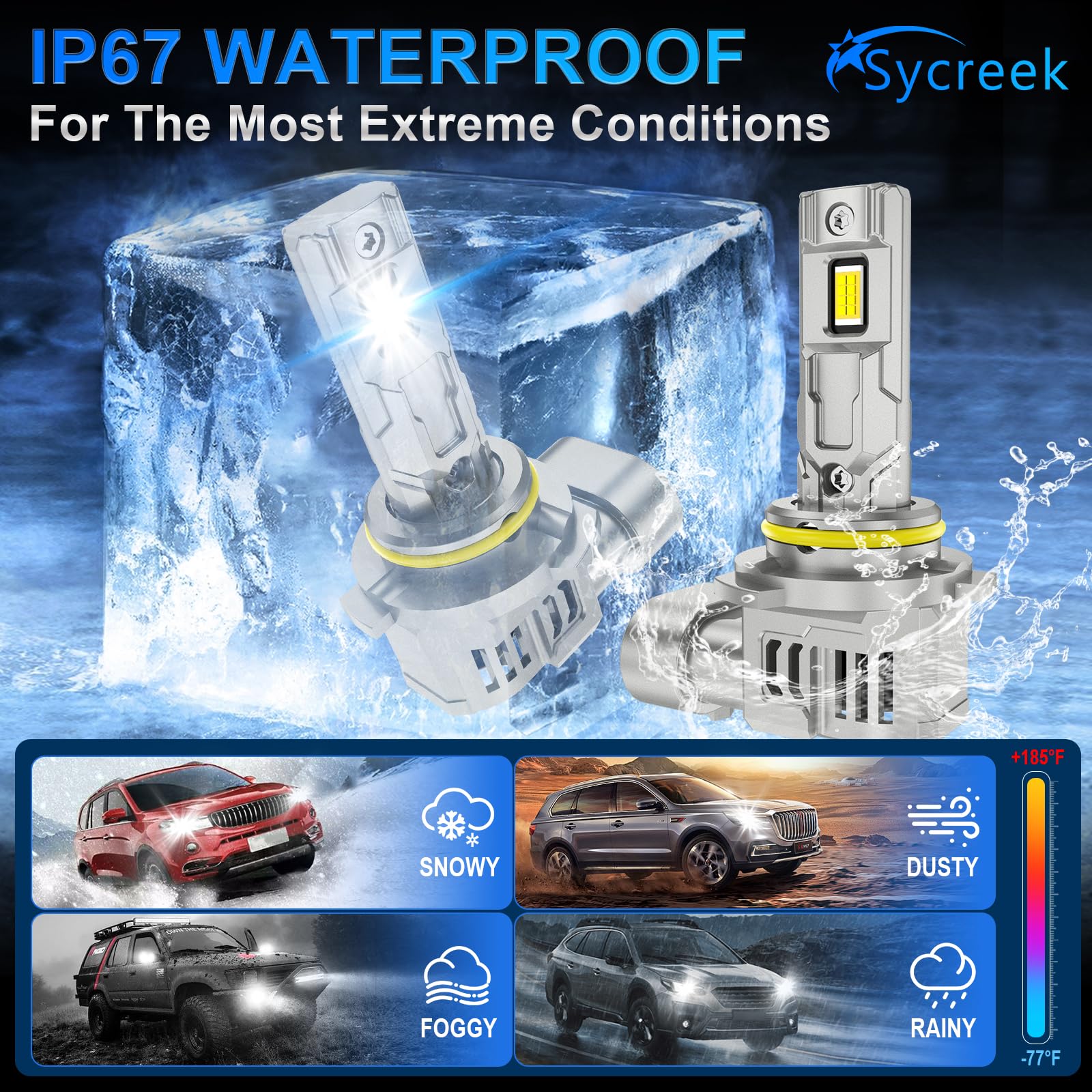 Sycreek 9005 HB3 LED Lampadine,120W 30000 LM Lampadina Led Hb3 Auto 18V Bianco 6000K, kit fari 600% Super Bright Sostituzione Alogena