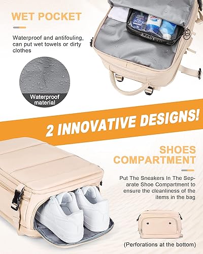 Miniatura 5 de Mochila para mujeres y hombres, bolsa de viaje, resistente al agua, mochila para senderismo, mochila para computadora portátil universitaria, beige