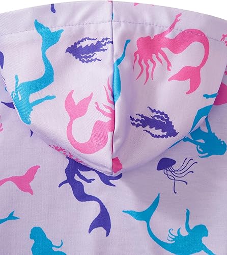 Popshion Toddler Girls Fleece Jackets Cotton Unicorn Hoodie Sweatshirt Fall Winter Zipper Coat Warm Hooded Sweater 2t-7t(Purple/Mermaid,5T)