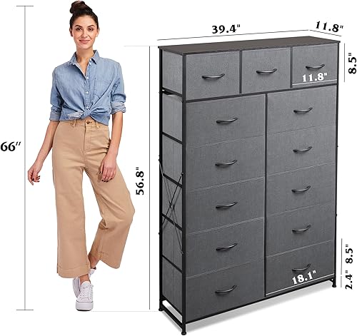 Miniatura 3 de WLIVE Unidad Organizadora de Almacenamiento con 13 Cajones de Tela, Organizador de Cajones de Almacenamiento con Marco de Acero, Torre de A-gris