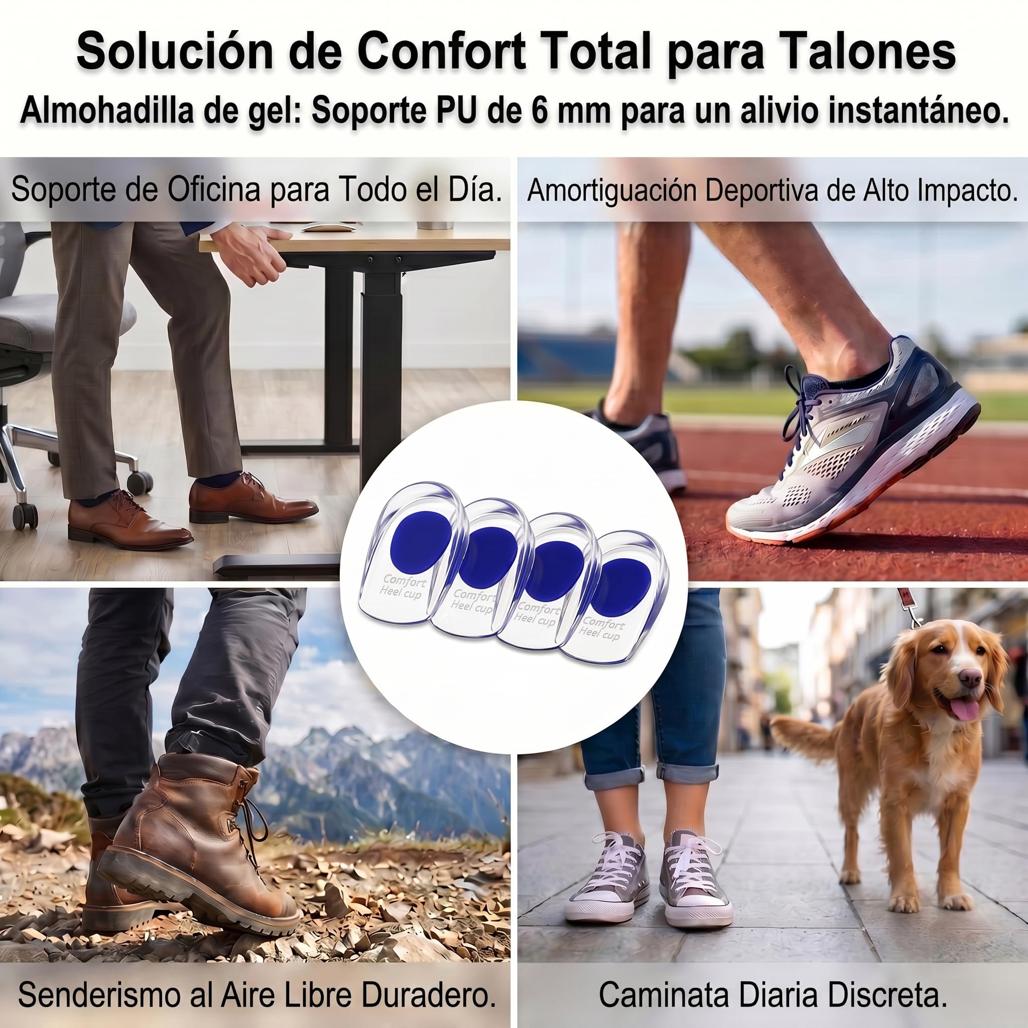 2 Pares Taloneras Silicona PU, Plantillas de Gel para Talón, Anti-Dolor para Fascitis Plantar y Espolones Calcáneos, Reducen Presión e Impacto, Tamaño 39-45 (Azul)