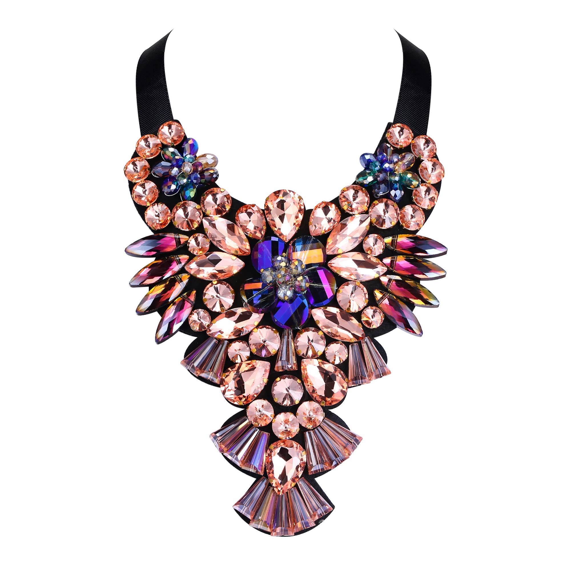 Ever FaithCostume Statement Collar Necklace, Rhinestone Crystal Vintage Chunky Necklace for Women Girls