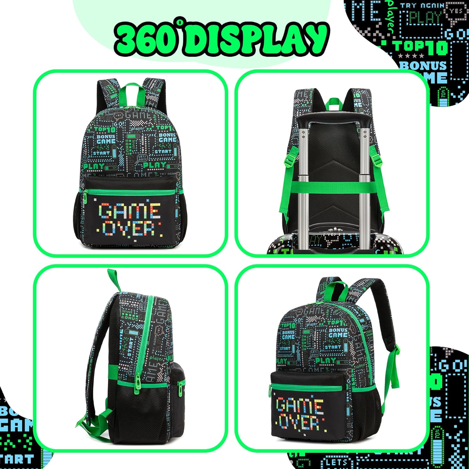 Game Backpack for School Boys Backpacks with Lunch Box Set Bookbag for Boys Travel Backpack Carry on Flight Approved Backpacks for School Kids - Image 3